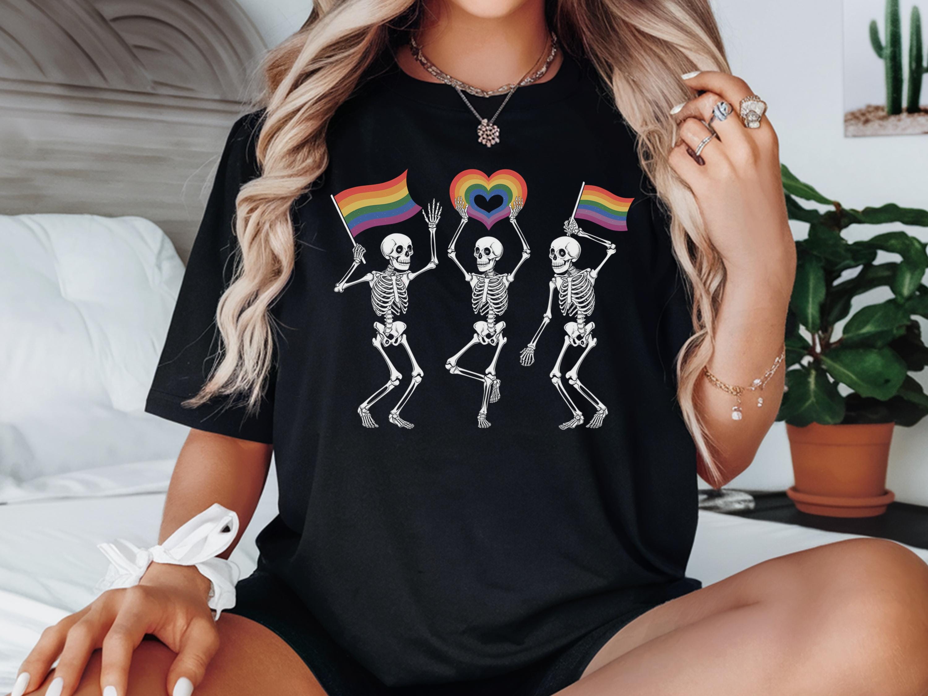 Dancing Skeleton Pride Shirt LGBTQ Rainbow T Shirt Funny Pride Shirt Gay Pride Shirtful Funny LGBT Gift LGBT Ally Gift Shirt Graphic Tee – Bold Style · Trending Graphic Apparel