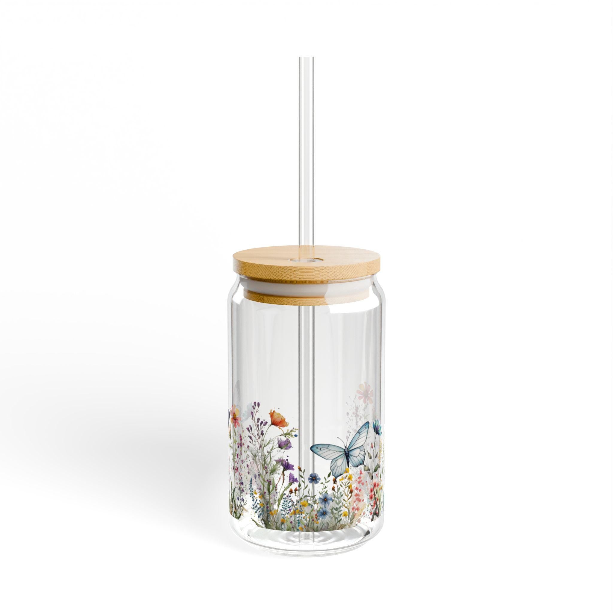 Botanical Sipper Glass 16oz Floral Drinkware with Straw Eco Friendly Beverage Container Perfect Gift for Nature Lovers Bridal Shower Graphic Tee – Fan Favorite · Must-Have Style