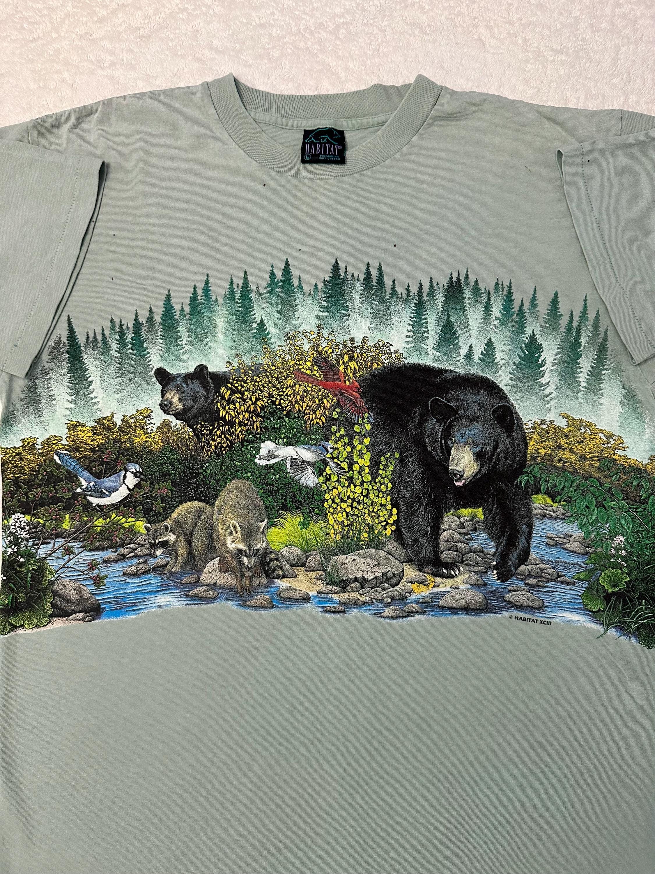 Vintage 1990s 90s Black Bear Habitat River All Over Print Animal Art T Shirt L Graphic Tee – Premium Graphic · Perfect For Daily Wear