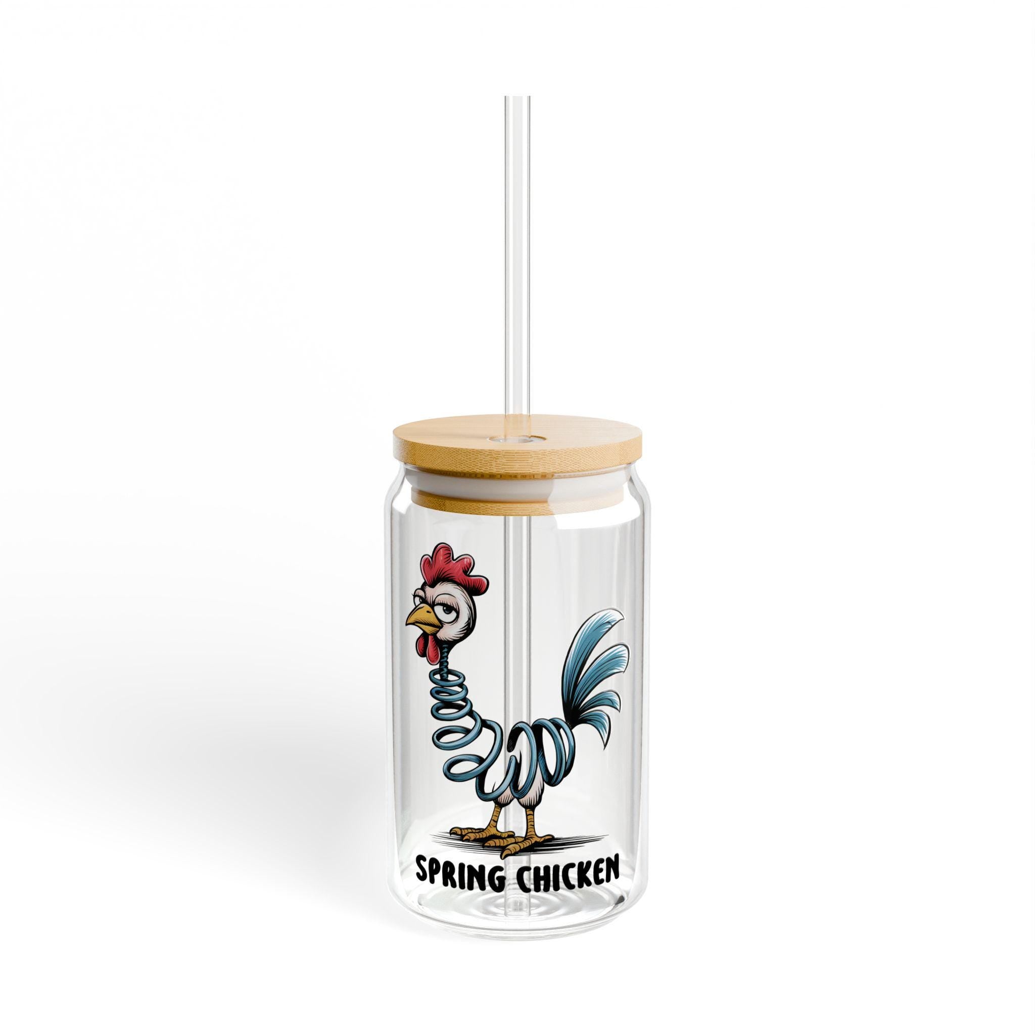 Spring Chicken Sipper Glass 16oz Farmhouse Drinkware Cute Chickens Gift Quirky Kitchen Decor Eco Friendly Barware Graphic Tee – Easygoing Wear · Top Pick For Any Outfit