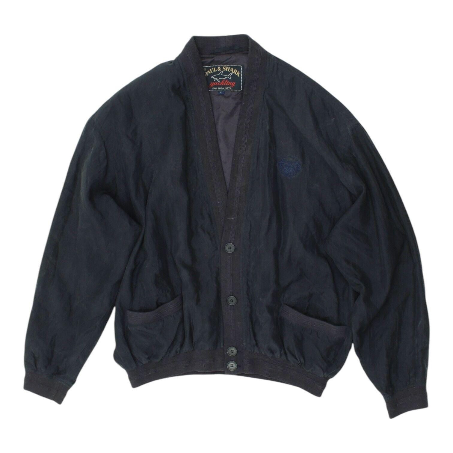 Paul Shark Silk Cardigan Vintage Mens Navy Designer Button Up Bomber Jacket Graphic Tee – Aesthetic Look · Top Pick For Any Outfit