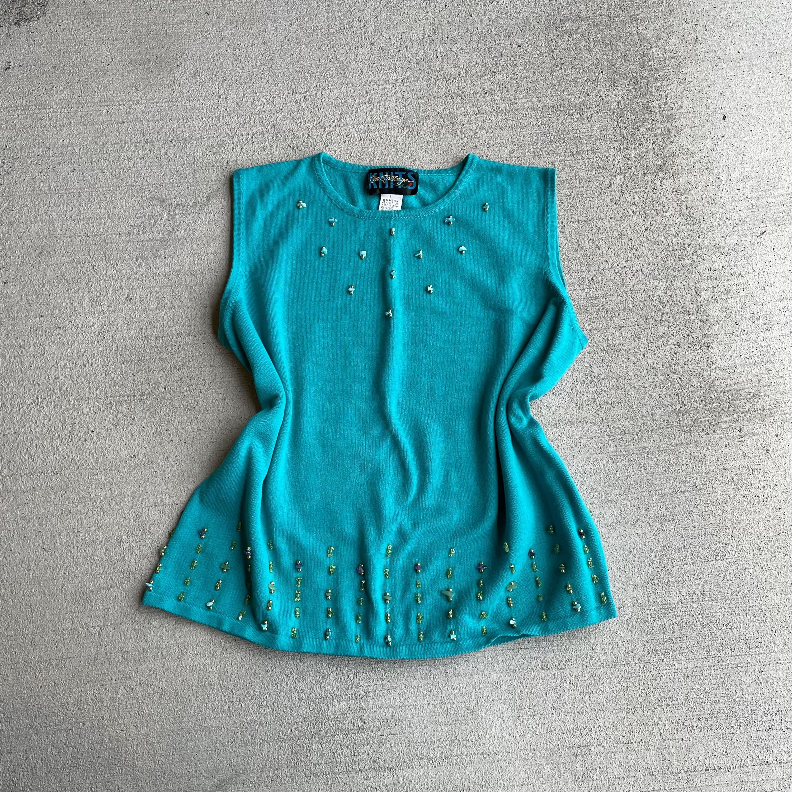 90s y2k vintage beaded fairy tank top sleeveless knit whimsical size L Tank Top – Aesthetic Look · Top Pick For Any Outfit