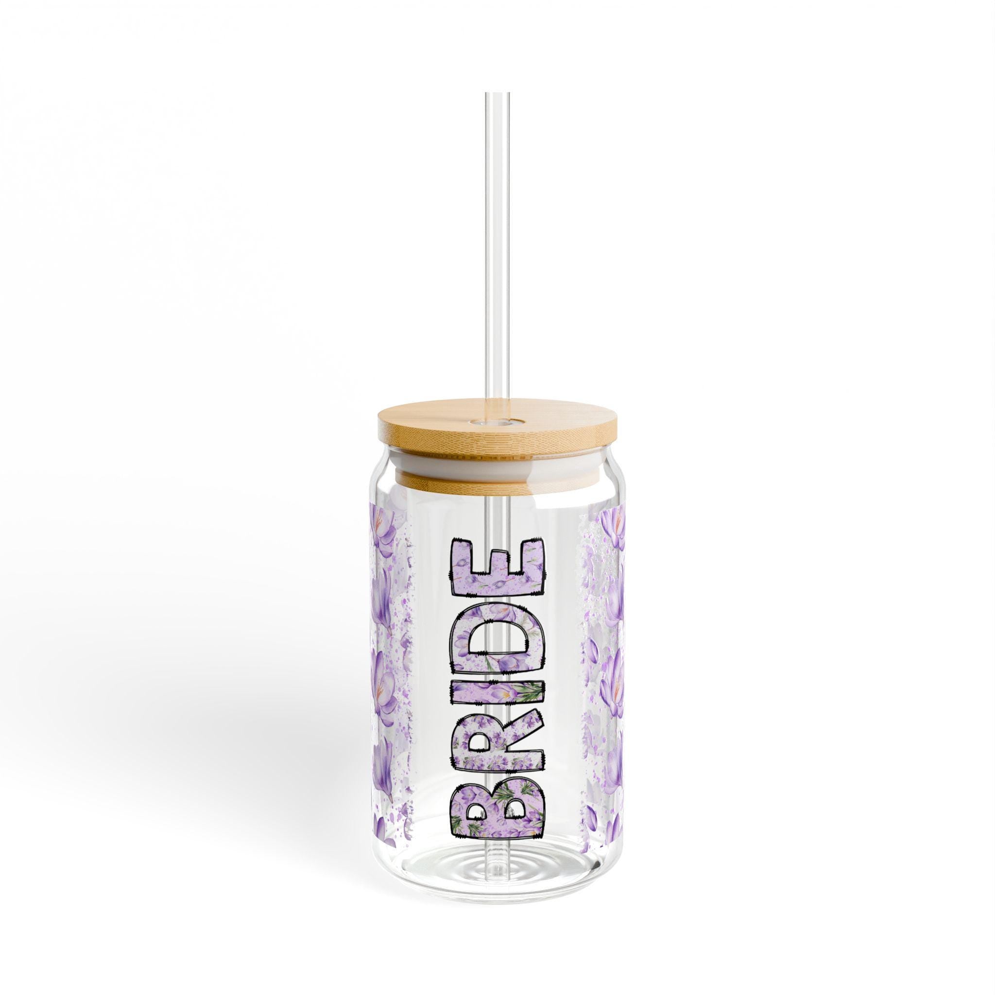 Bride Sipper Glass 16oz Wedding Gift Bridal Shower Floral Drinkware Personalized Reusable Glass Graphic Tee – Soft Feel · Top Pick For Any Outfit
