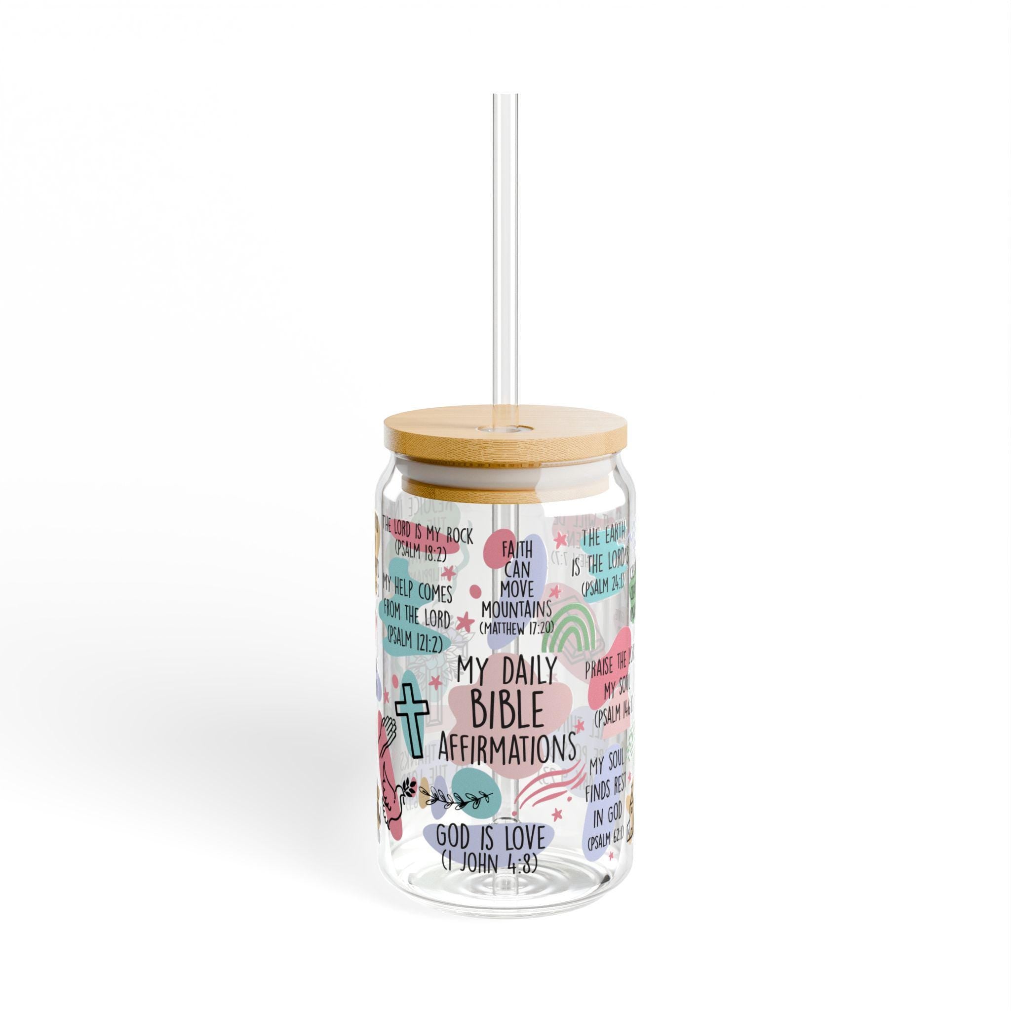 Inspirational Sipper Glass Positive Quotes Bible Affirmations Faith Based Drinkware Motivational Gift Home Decor Graphic Tee – Warm & Stylish · Perfect For Daily Wear