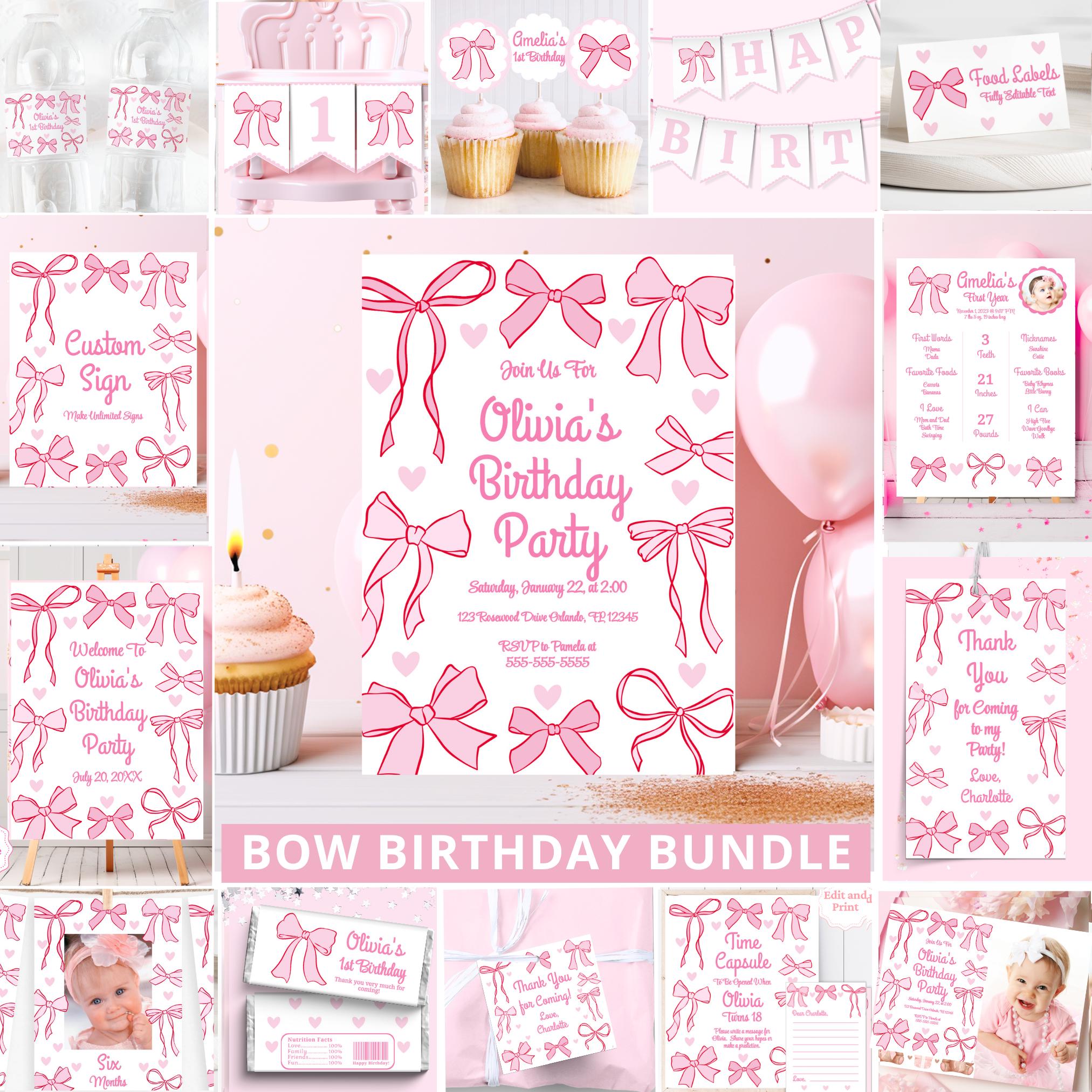 Pink Bow Coquette Birthday Bundle Pink Bow Birthday Bundle 1st Birthday Girl Pink Bow Invitation Editable Template First Birthday Decor BB3 Graphic Tee – Soft Feel · Top Pick For Any Outfit