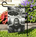 Bigfoot UFO Garden Banner Outdoor Decor Funny Home Garden Flag Sasquatch Yard Art Unique Gift for Nature Lovers Birthdays Housewarming Graphic Tee – Warm & Stylish · High-Quality Print