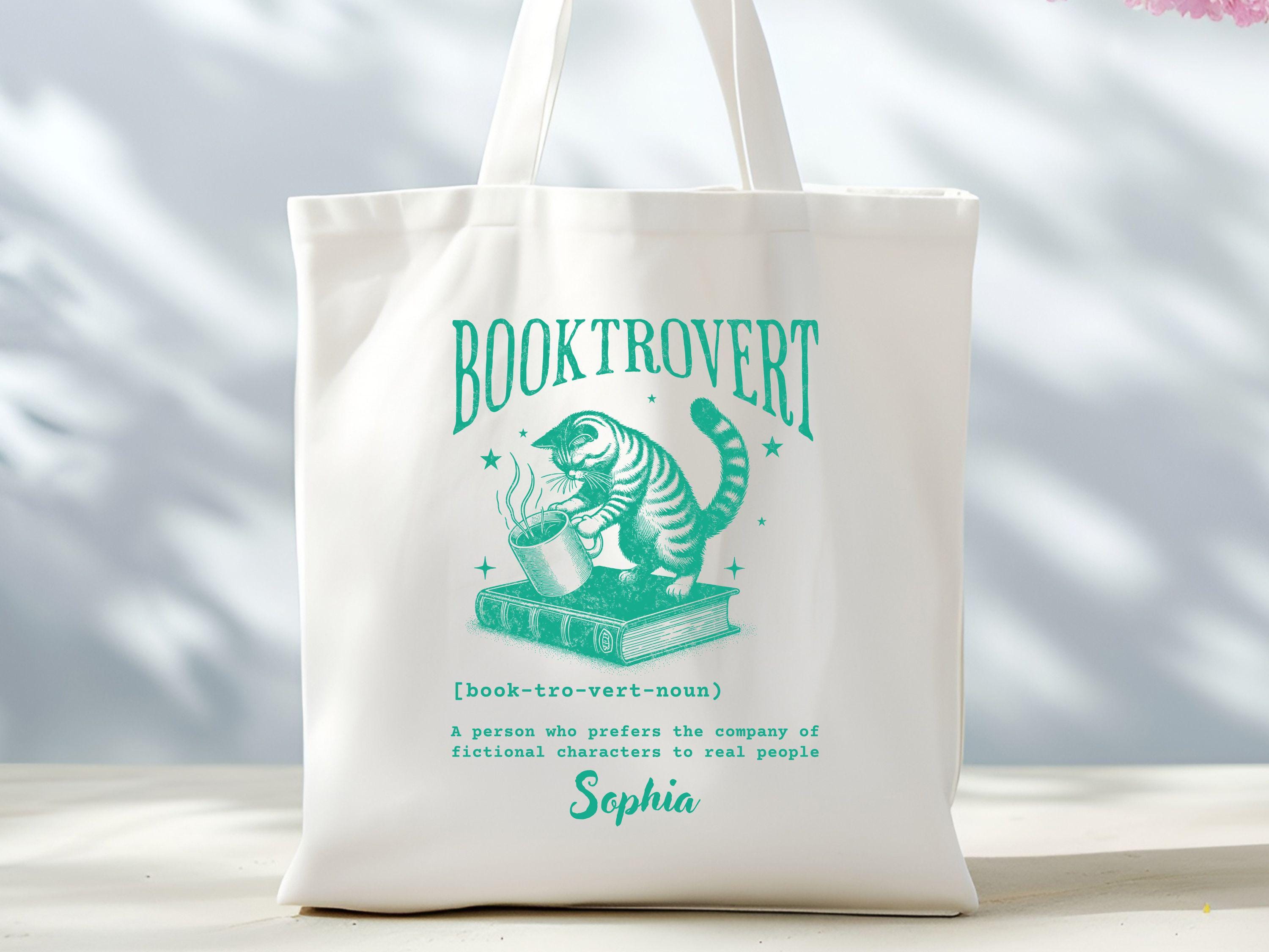 Custom Booktrovert Tote Bag Cat Lover Reading Bag Book Lover Gift Bookish Tote Library Bag with Cute Cat Eco Friendly Bag Library Bag Tote Bag – Easygoing Wear · Must-Have Style