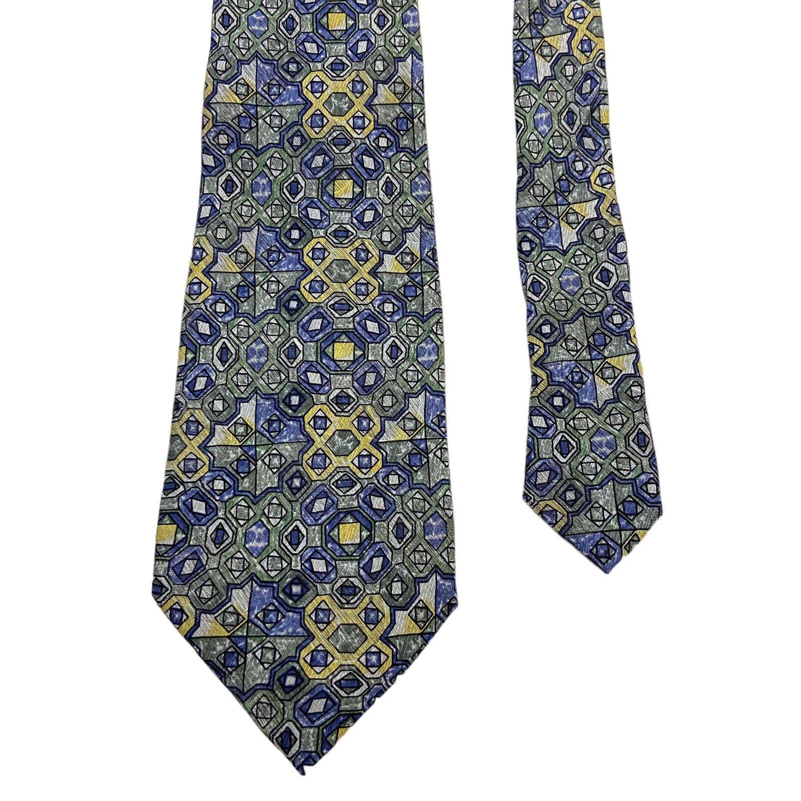 Missoni Geometric Patterned Tie Vintage Mens Formal Designer Blue Green Silk Graphic Tee – Bold Style · Top Pick For Any Outfit