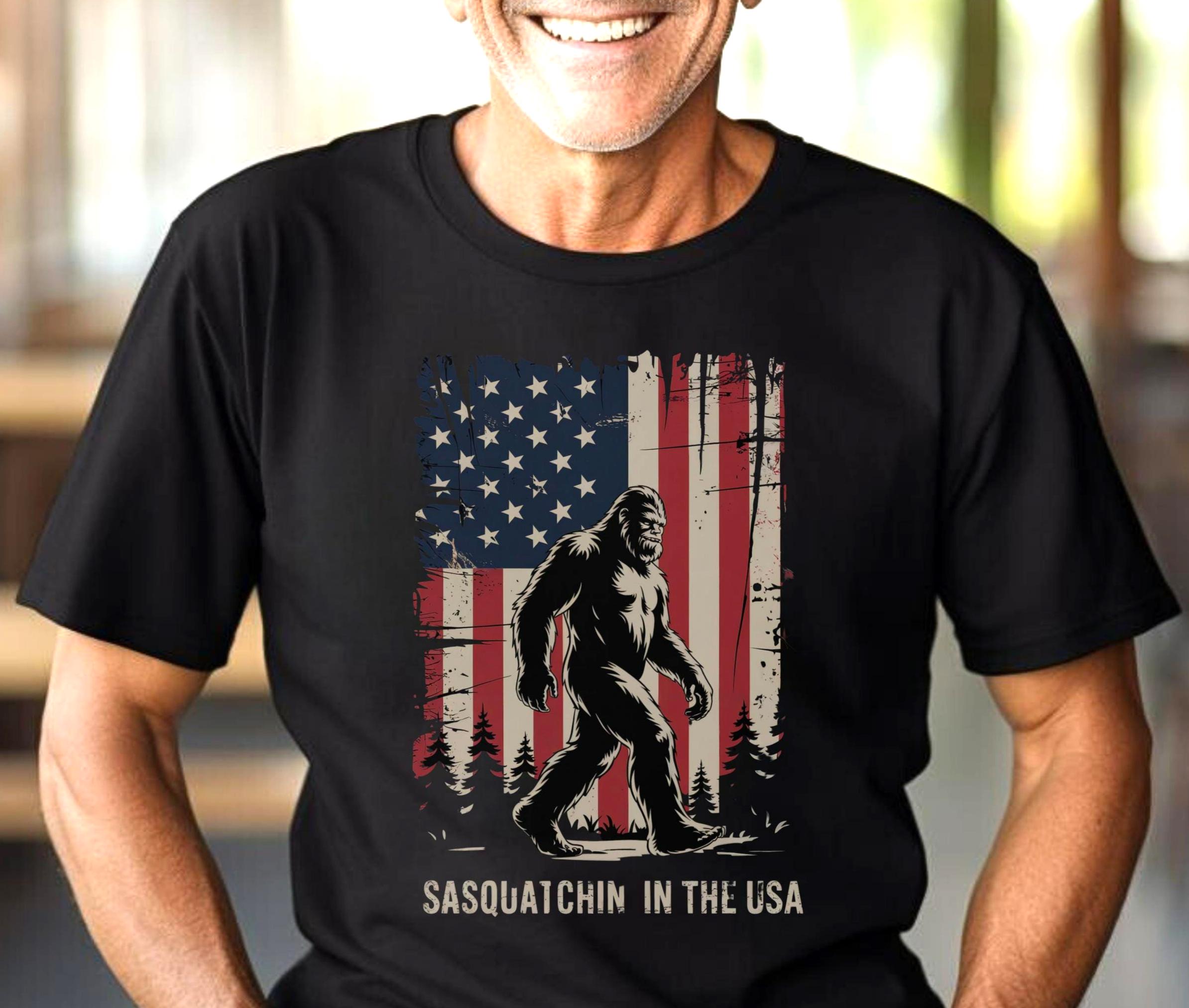 Sasquatchin39 in the USA Shirt Funny Bigfoot 4th of July Tshirt Patriotic Sasquatch Tee Cryptid Camping T Shirt Graphic Tee – Feel-Good Design · Trending Graphic Apparel