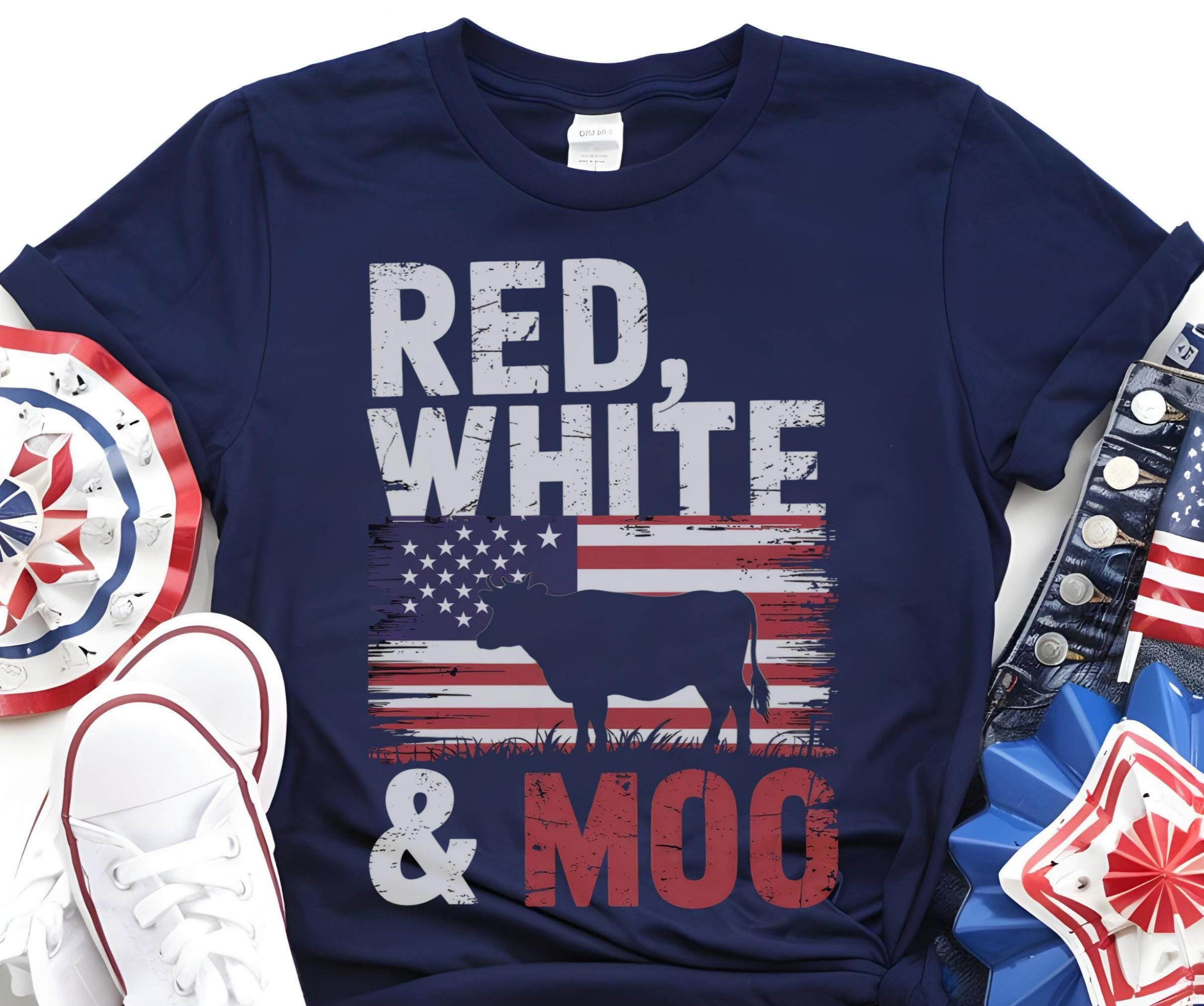 Red White and Moo Shirt Funny Cow 4th of July Tee Patriotic Cow Shirt Country Girl T Shirt Cow Lover Gift Graphic Tee – Soft Feel · Top Pick For Any Outfit