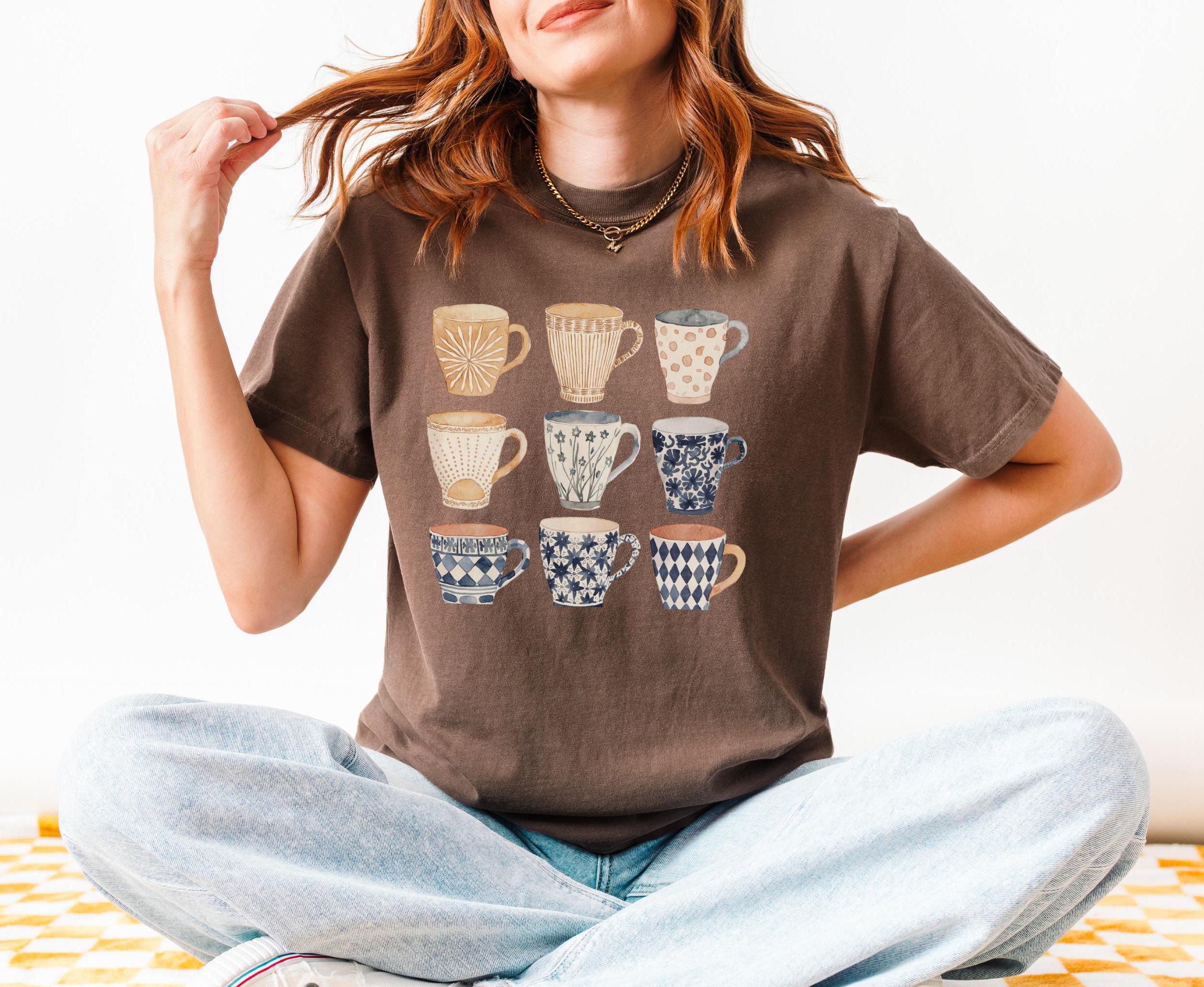 Coffee Lover T shirt Watercolor Illustration of Coffee Mugs Tee Cute Coffee Lover Gift Graphic Tee – Everyday Comfort · Must-Have Style
