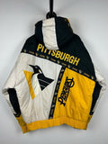 Vintage 90s NHL Pro Player Pittsburgh Penguins Black Hooded Jacket Graphic Tee – Cozy Vibes · High-Quality Print
