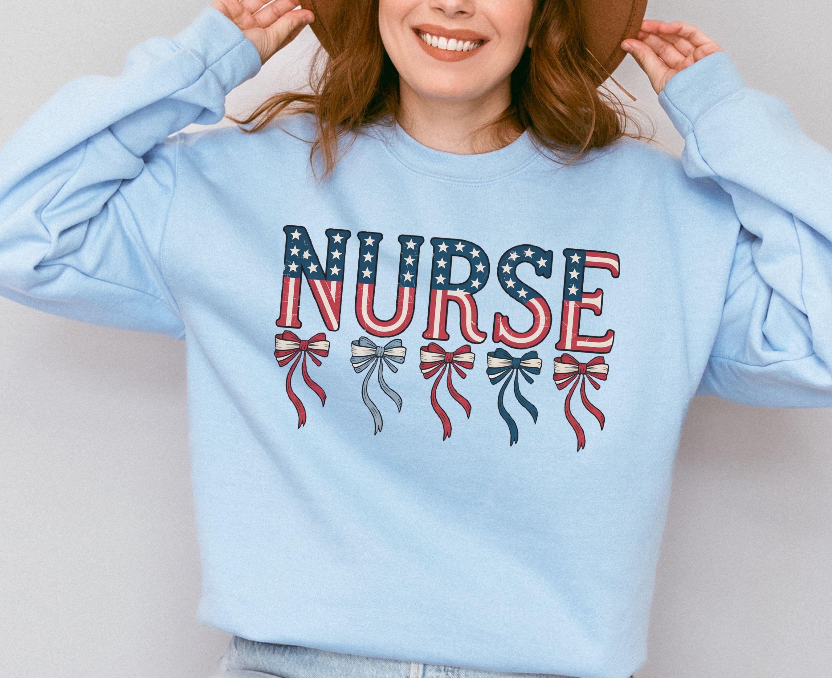 Nurse Sweatshirt 4th of July Nurst Appreciation Week Red White Blue Sweatshirt July 4th USA Flag Nurse Crewneck Sweatshirt – Feel-Good Design · Must-Have Style