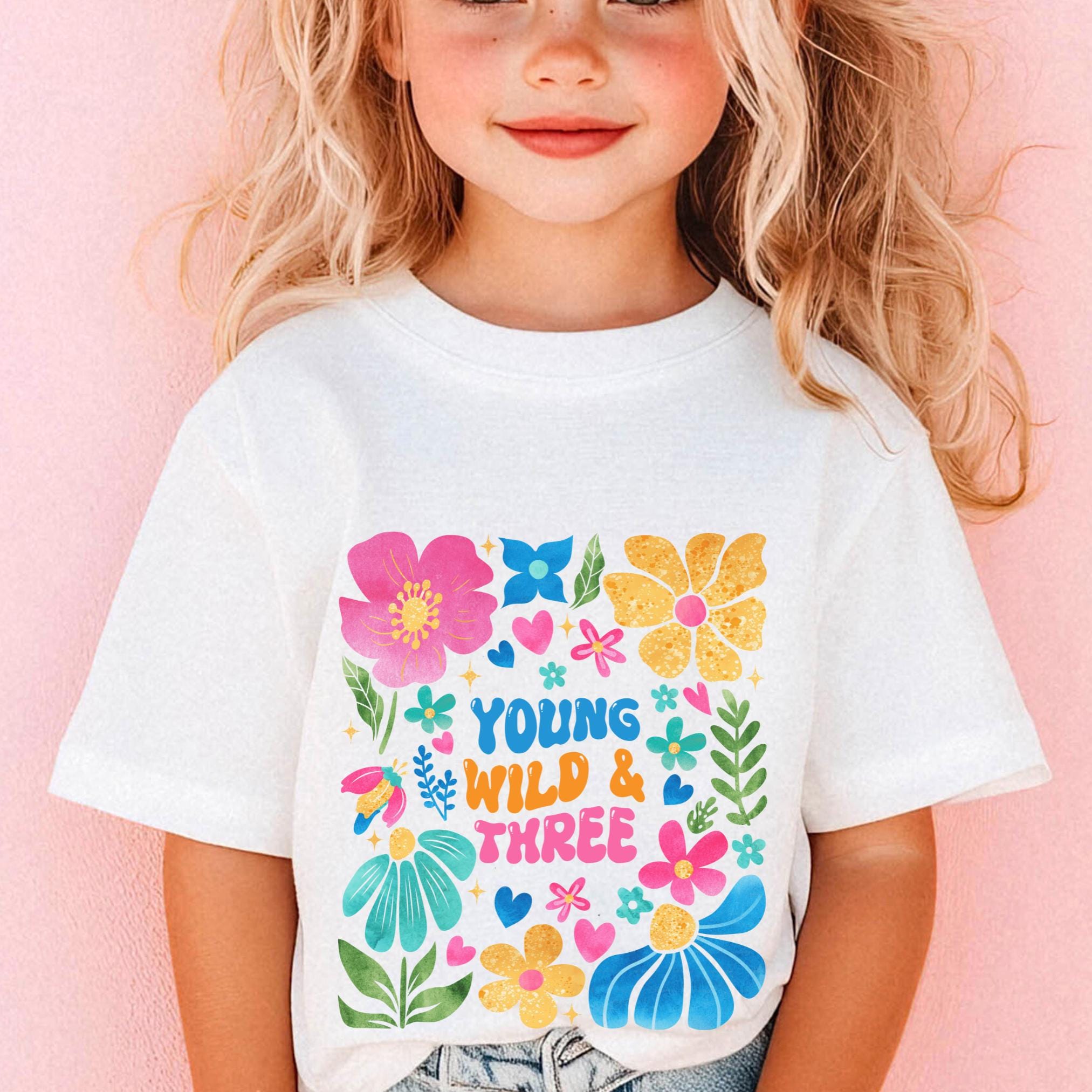 Young Wild and Three Shirt 3rd Birthday Girl Shirt Toddler Birthday TShirt Colorful Birthday Shirt Third Birthday Gift 3 Year Old Shirt Cool Graphic Tee – Cozy Vibes · Great Gift For Fans