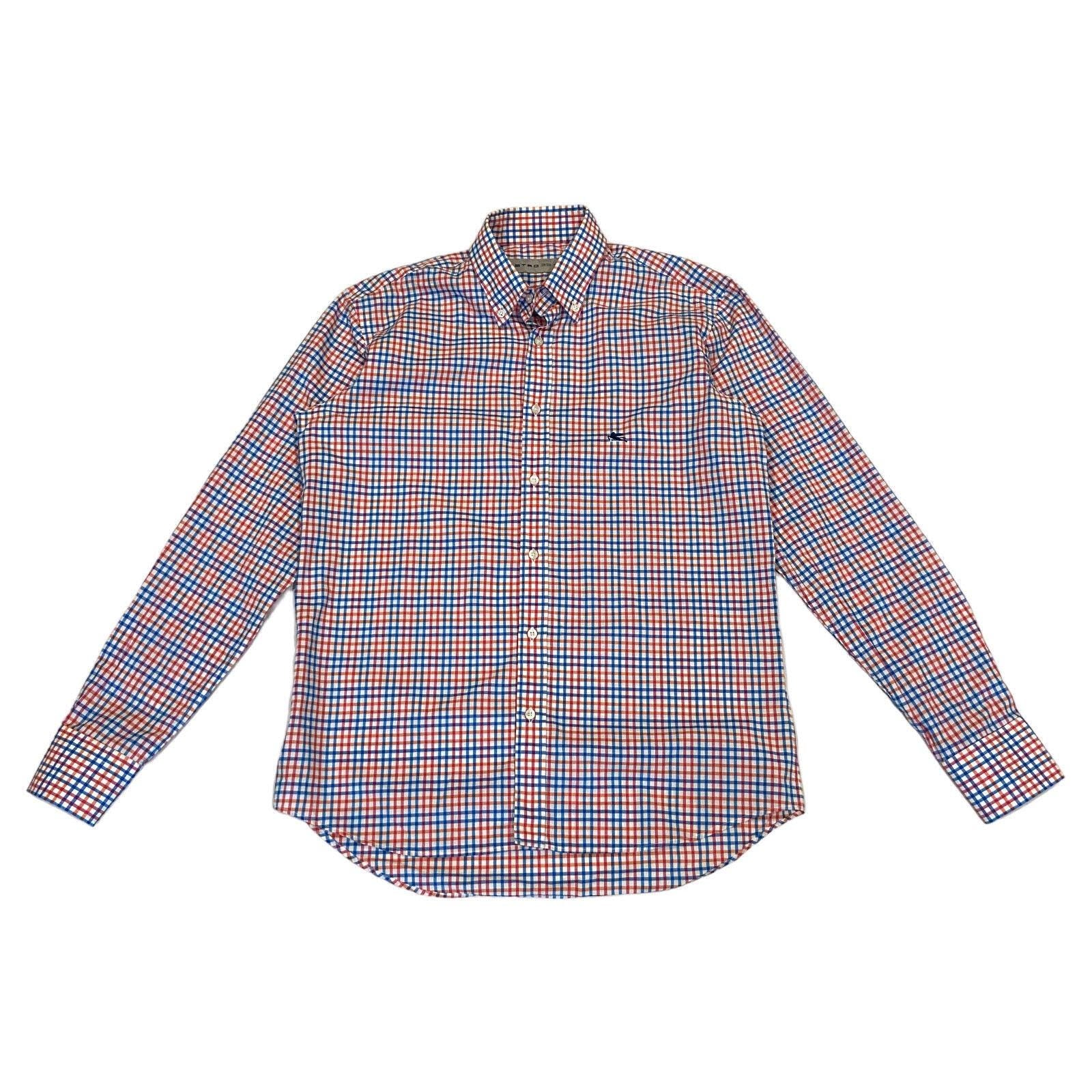 Etro Mens Check Shirt Vintage Button Down Collar Designer Red Blue White Graphic Tee – Easygoing Wear · High-Quality Print