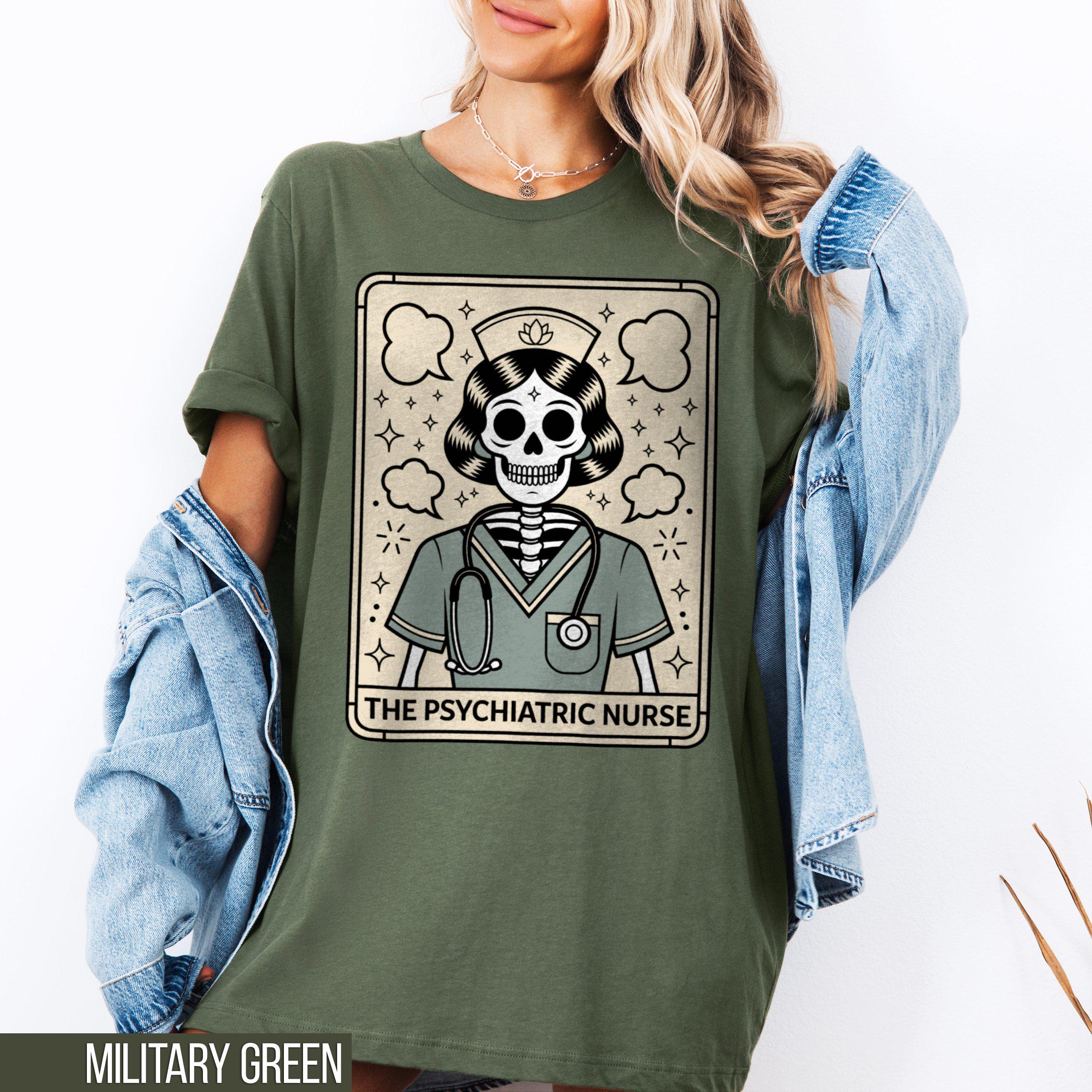 Psychiatric Nurse Tarot Card Shirt Funny Meme Shirt Tarot Shirt Nurse Shirt Nurse Gift Skeleton Shirt Retro Shirt Nurse Crewneck Graphic Tee – Warm & Stylish · High-Quality Print