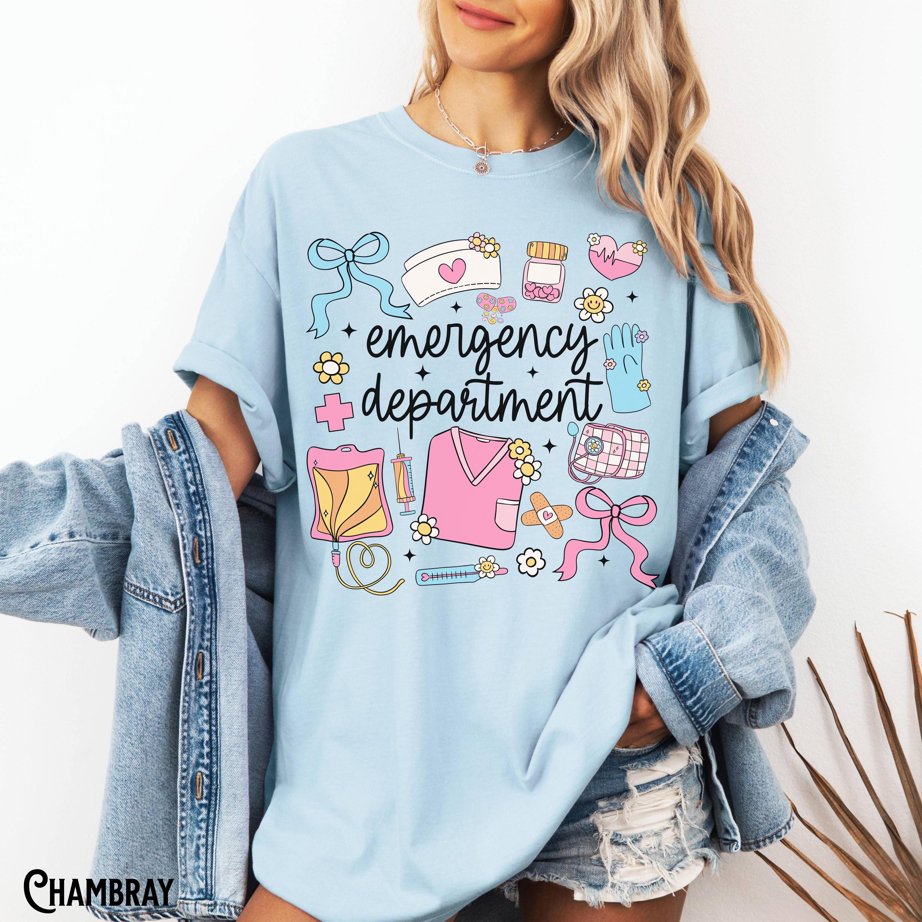 Emergency Department Shirt ED Tee ER T Shirt Nurse Doctor RN Emergency Room Retro Whimsical Coquette Doodle Gift Graphic Tee – Cozy Vibes · High-Quality Print