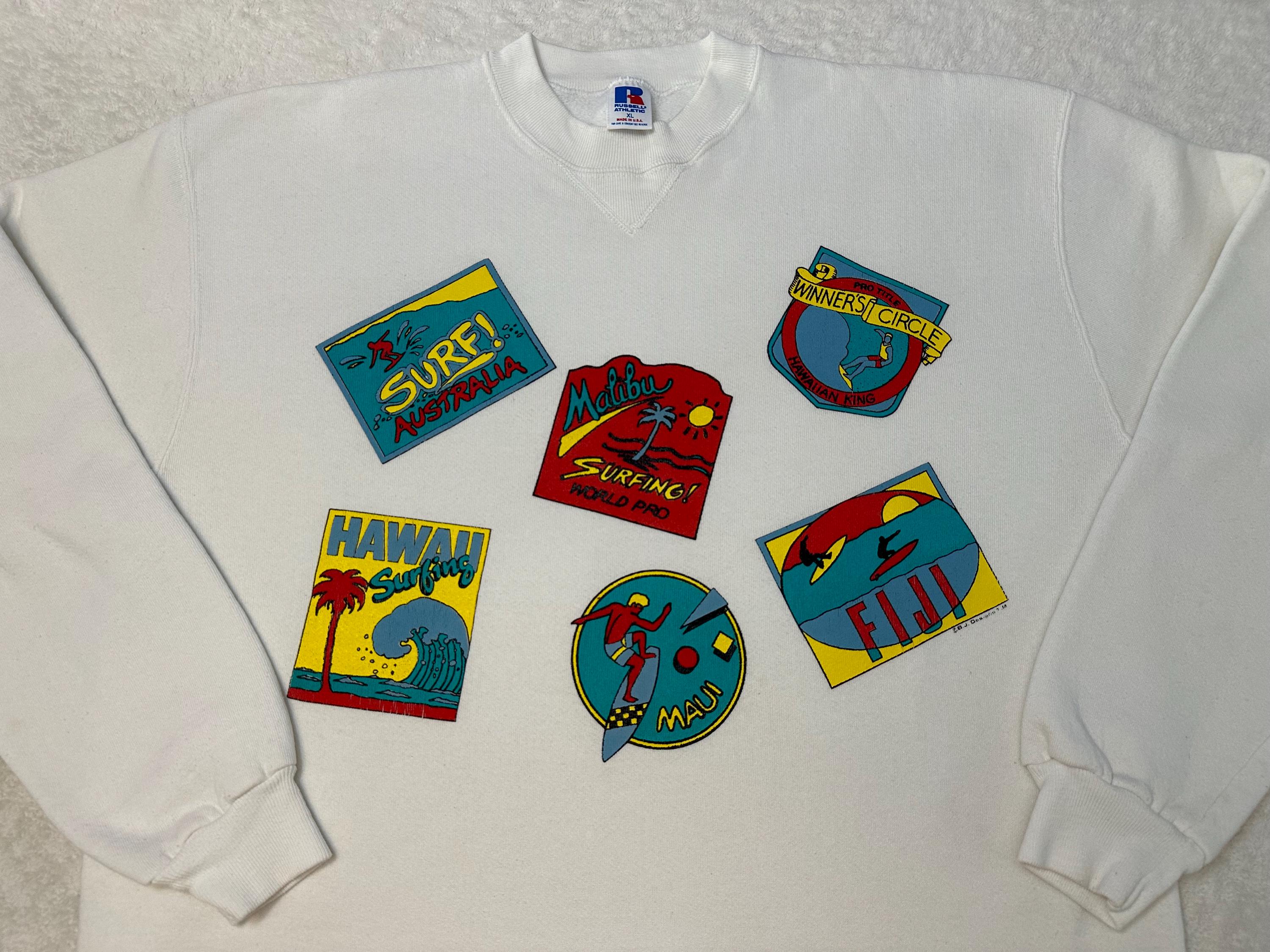 Vintage 1980s 80s Surf Hawaii Maui Australia Fiji Russell Athletic Sweatshirt XL Sweatshirt – Aesthetic Look · Must-Have Style