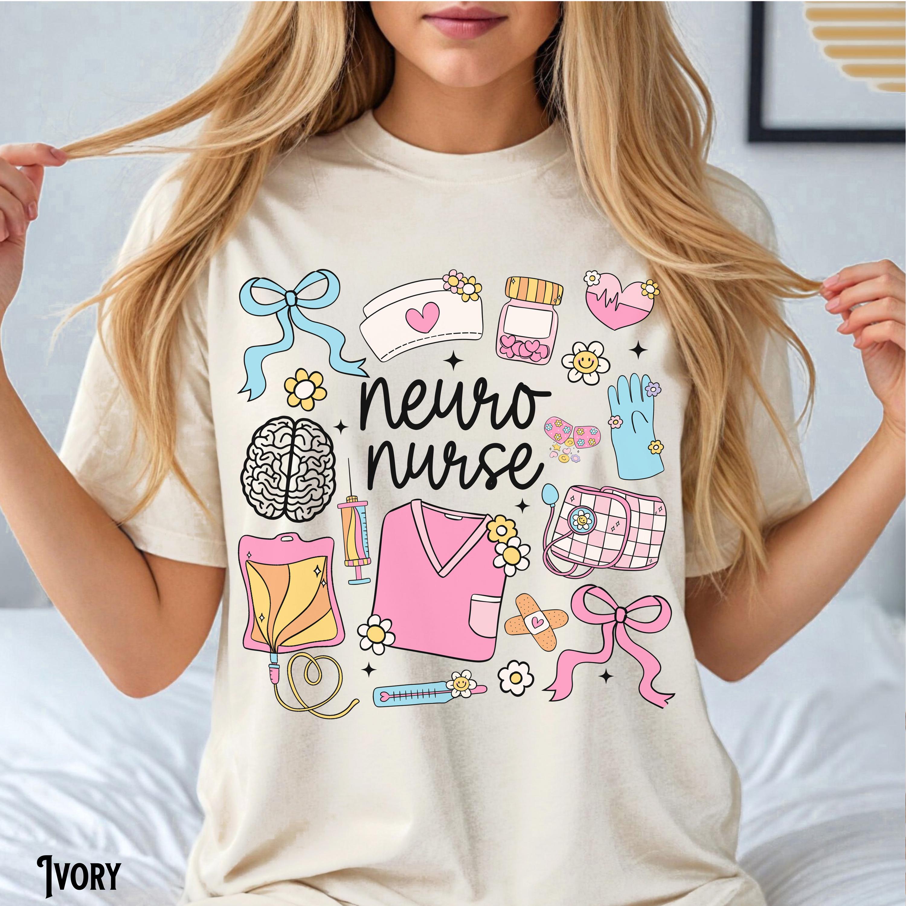 Neuro Nurse Shirt Neurology Tee Neuro Intensive Care Unit Whimsical Retro Doodle Coquette Neuro ICU RN NP Gift Graphic Tee – Easygoing Wear · High-Quality Print