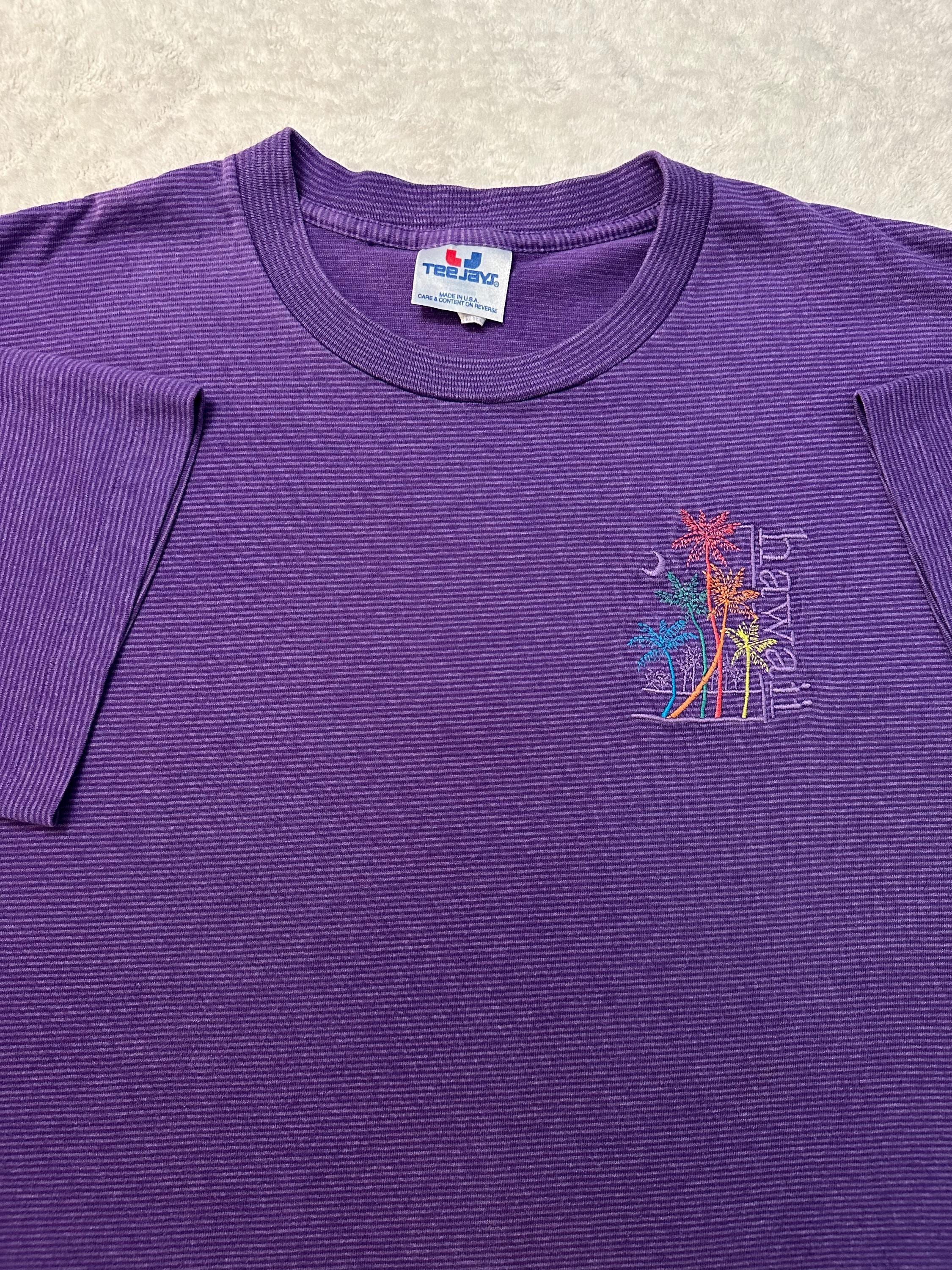 Vintage 1990s 90s Hawaii Hawaiian Embroidered Palm Trees Striped Surf T Shirt L Graphic Tee – Soft Feel · Top Pick For Any Outfit