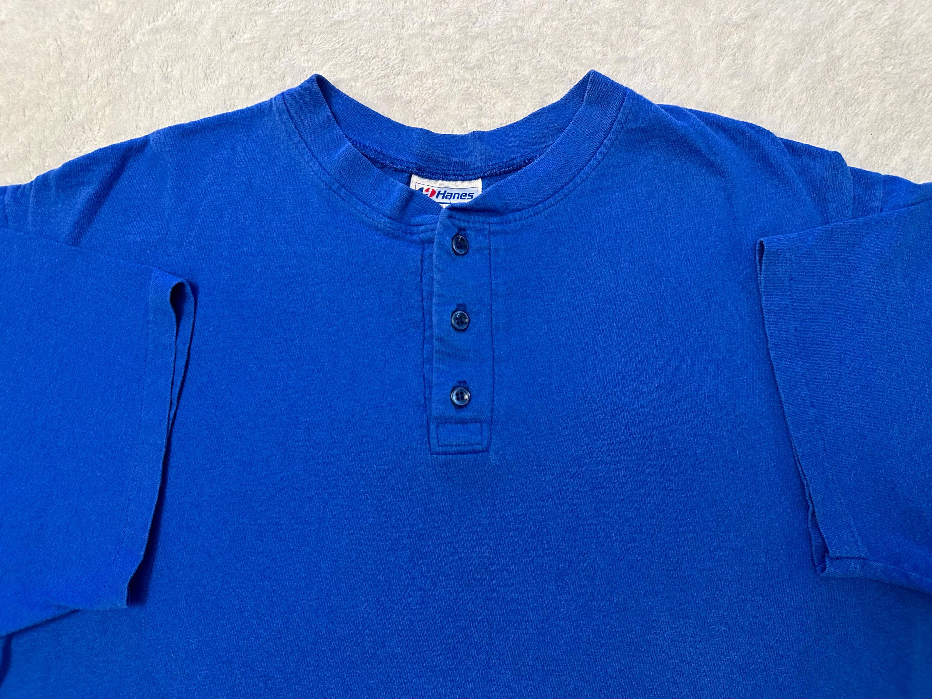 Vintage 1980s Basic Blank Skate Surf Hanes Beefy Henley Half Button T Shirt L XL Graphic Tee – Warm & Stylish · Perfect For Daily Wear