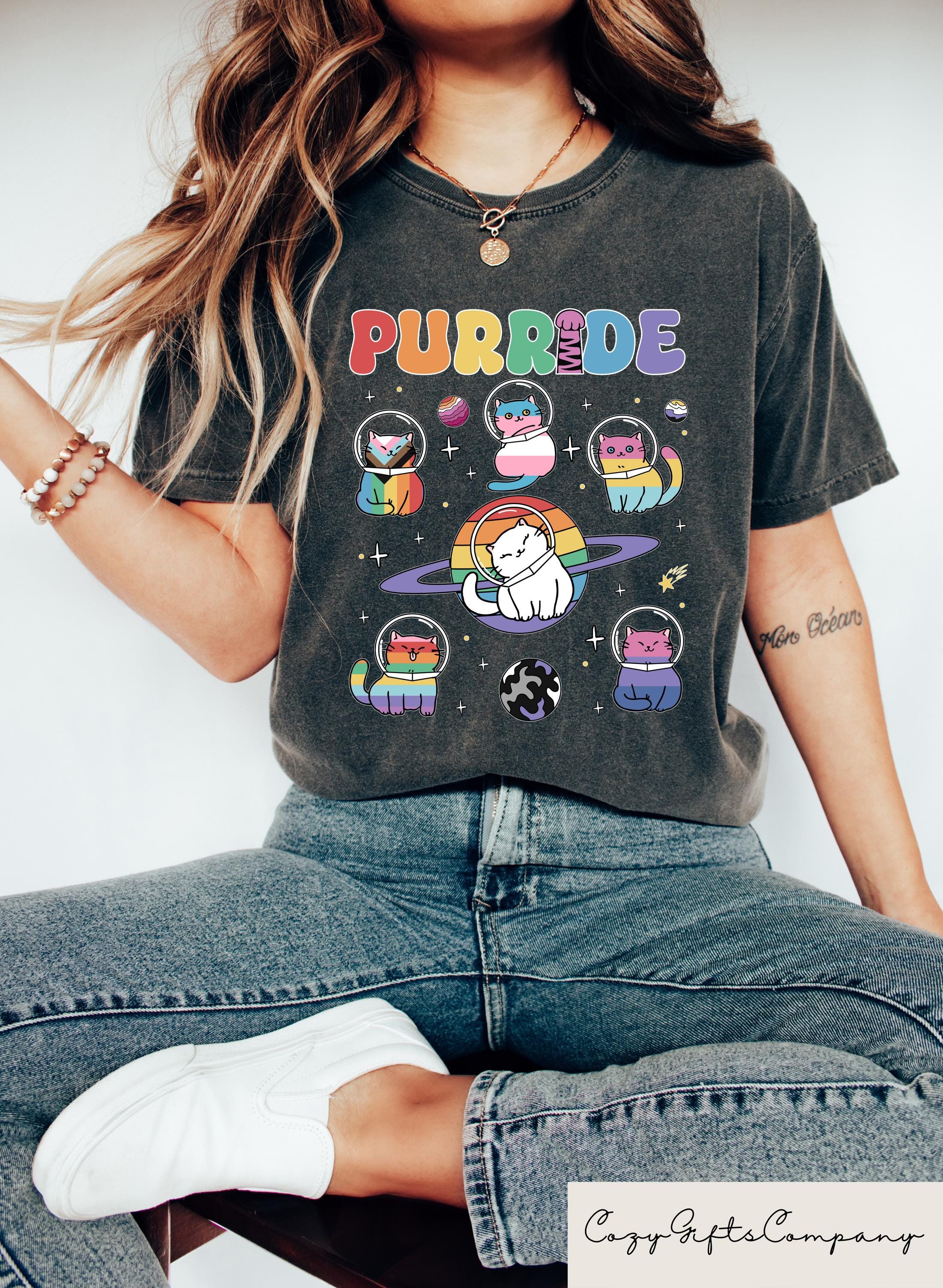 Purride Cat Tshirt LGBTQ Ally Shirt Lesbian Cat Mom Sweatshirt Pride Month Gift Human Rights Tee Equality Crewneck Cat Lover Gay Shirt Sweatshirt – Feel-Good Design · High-Quality Print