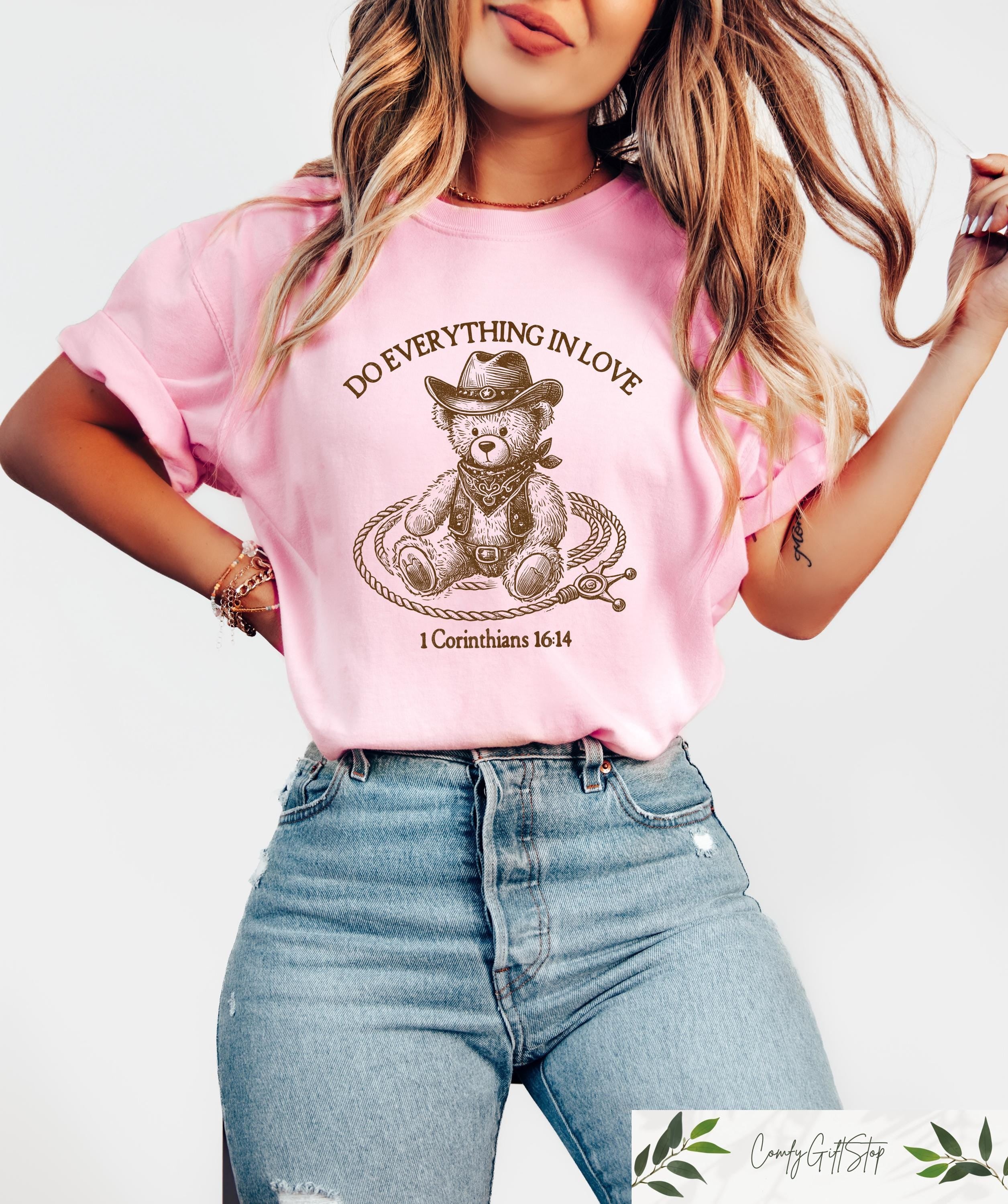 Retro Comfort Christian T shirt Do Everything In Love Shirt Western Bear Sweatshirt Faith Based Gift Western Woman Apparel Cowgirl Tee Sweatshirt – Warm & Stylish · Great Gift For Fans