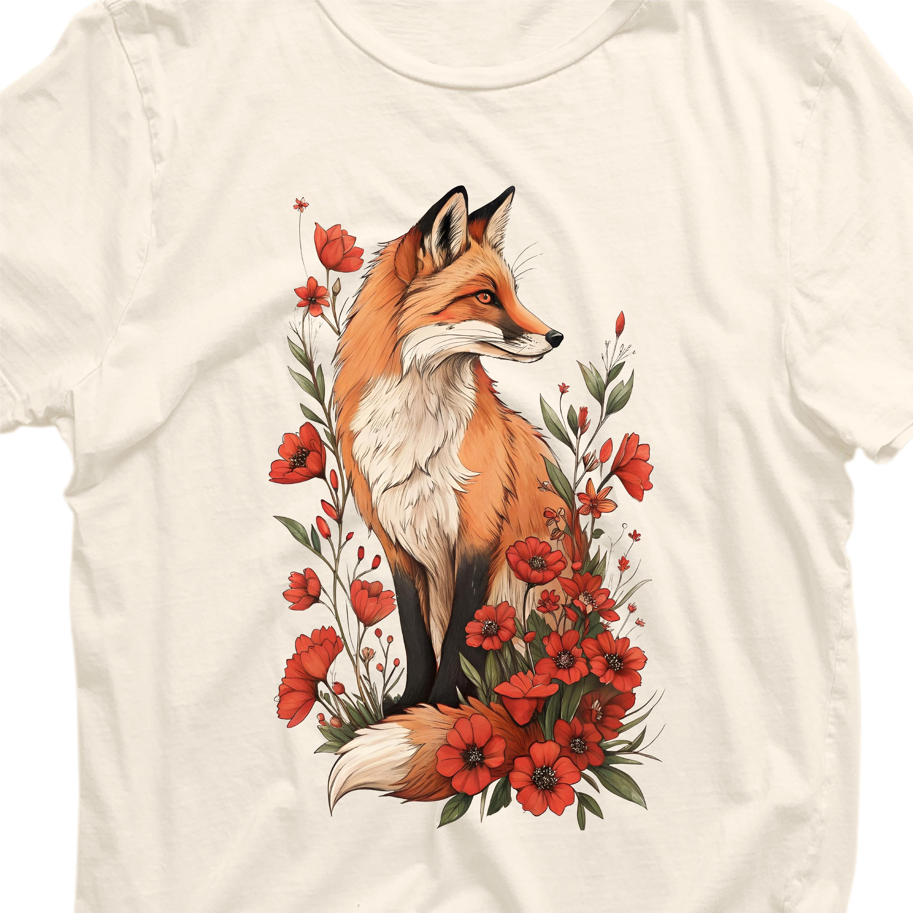 Fox with Wildflowers and Roses Shirt Cottage Style Tee for Nature Lovers Unique Gift for Her Him Graphic Tee – Everyday Comfort · Top Pick For Any Outfit