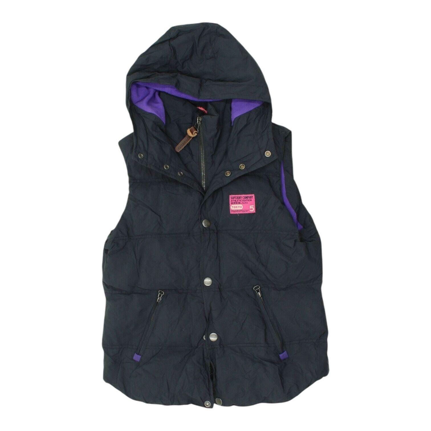 Superdry Womens Puffer Gilet Vintage Navy Blue Designer Hooded Padded Jacket Graphic Tee – Cozy Vibes · Great Gift For Fans
