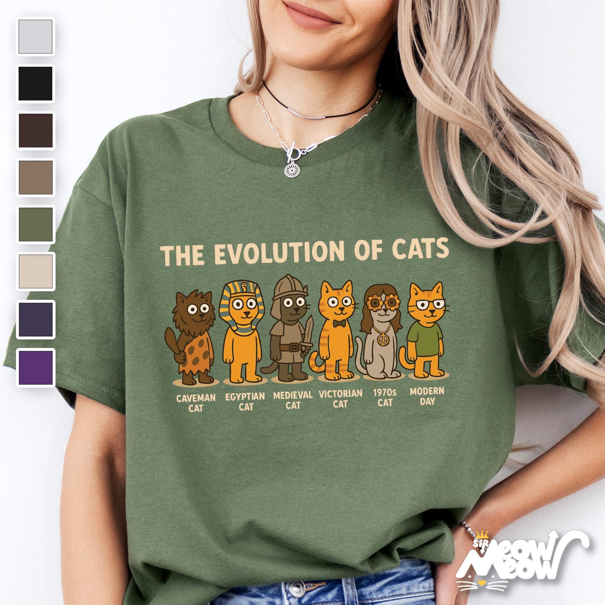 Funny Evolution of Cats T Shirt History of Cats Graphic Tee Timeline Cat Shirt Gift for Cat Lovers Graphic Tee – Aesthetic Look · Trending Graphic Apparel