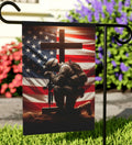 Garden Flag USA Soldier Kneeling Patriotic Banner Yard Art Garden Decor Military Outdoor Banner Veteran Gift Memorial Day Decoration Graphic Tee – Warm & Stylish · Top Pick For Any Outfit