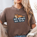 50 Percent Hungry 50 Percent Tired Shirt Funny Cat Tee Lazy Cat Mood T Shirt Cat Lover Gift Exhausted Snack Shirt Graphic Tee – Fan Favorite · Great Gift For Fans