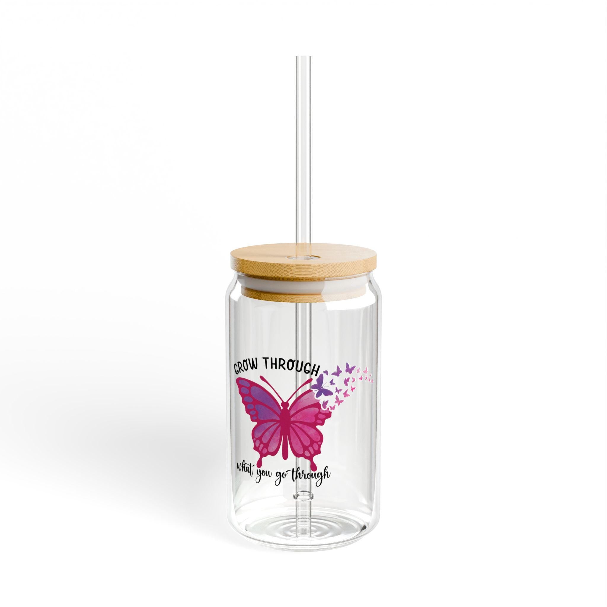 Inspirational Sipper Glass 16oz Butterfly Design Motivational Drinkware Eco friendly Cup Unique Gift for Her Self Care Graphic Tee – Feel-Good Design · Perfect For Daily Wear