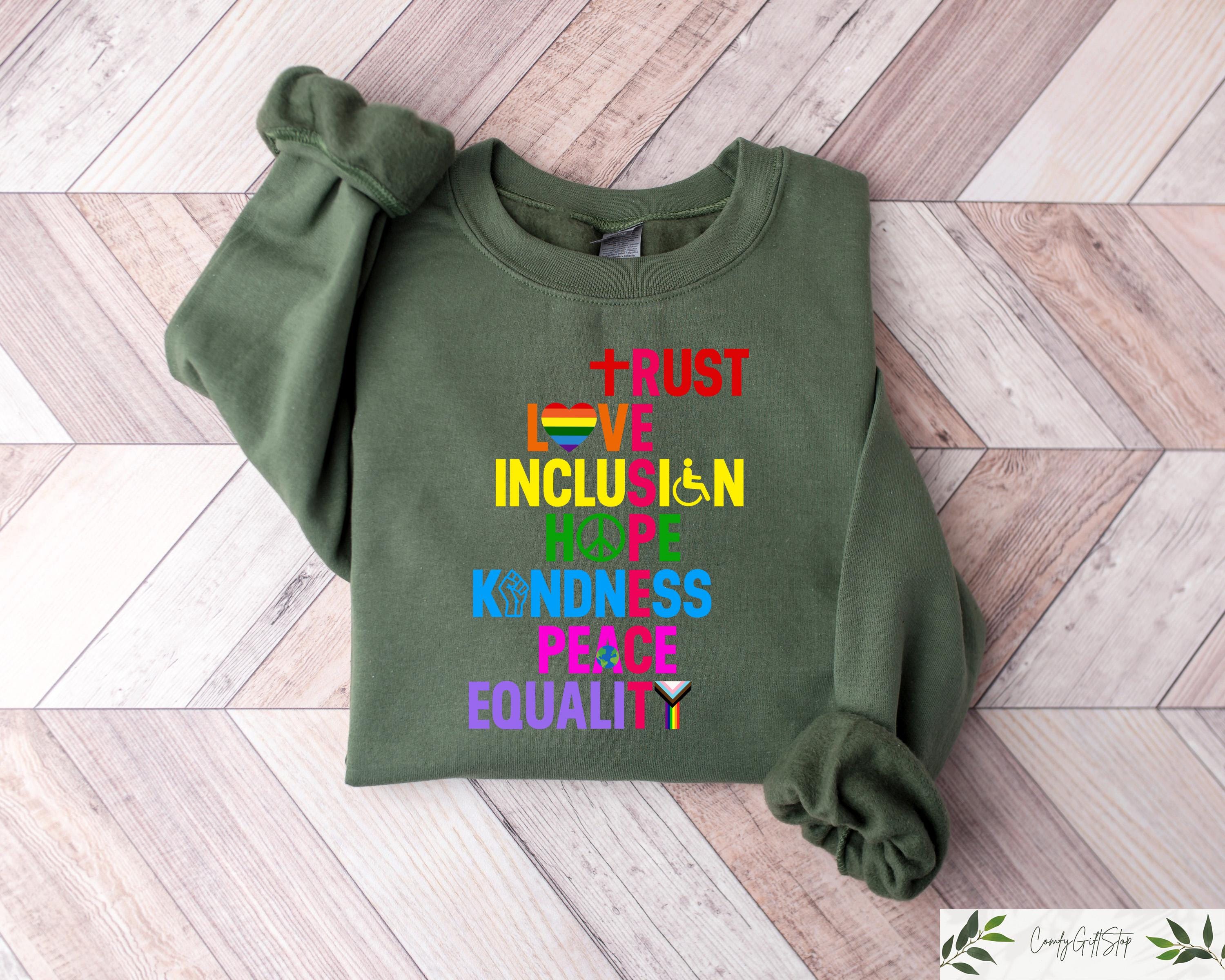 Retro Comfort Equality Sweatshirt LGBTQ Ally T shirt Equal Rights Shirt Pride Month Gift LGBTQ Support Tee Anti Racism Crewneck Sweatshirt – Cozy Vibes · Perfect For Daily Wear