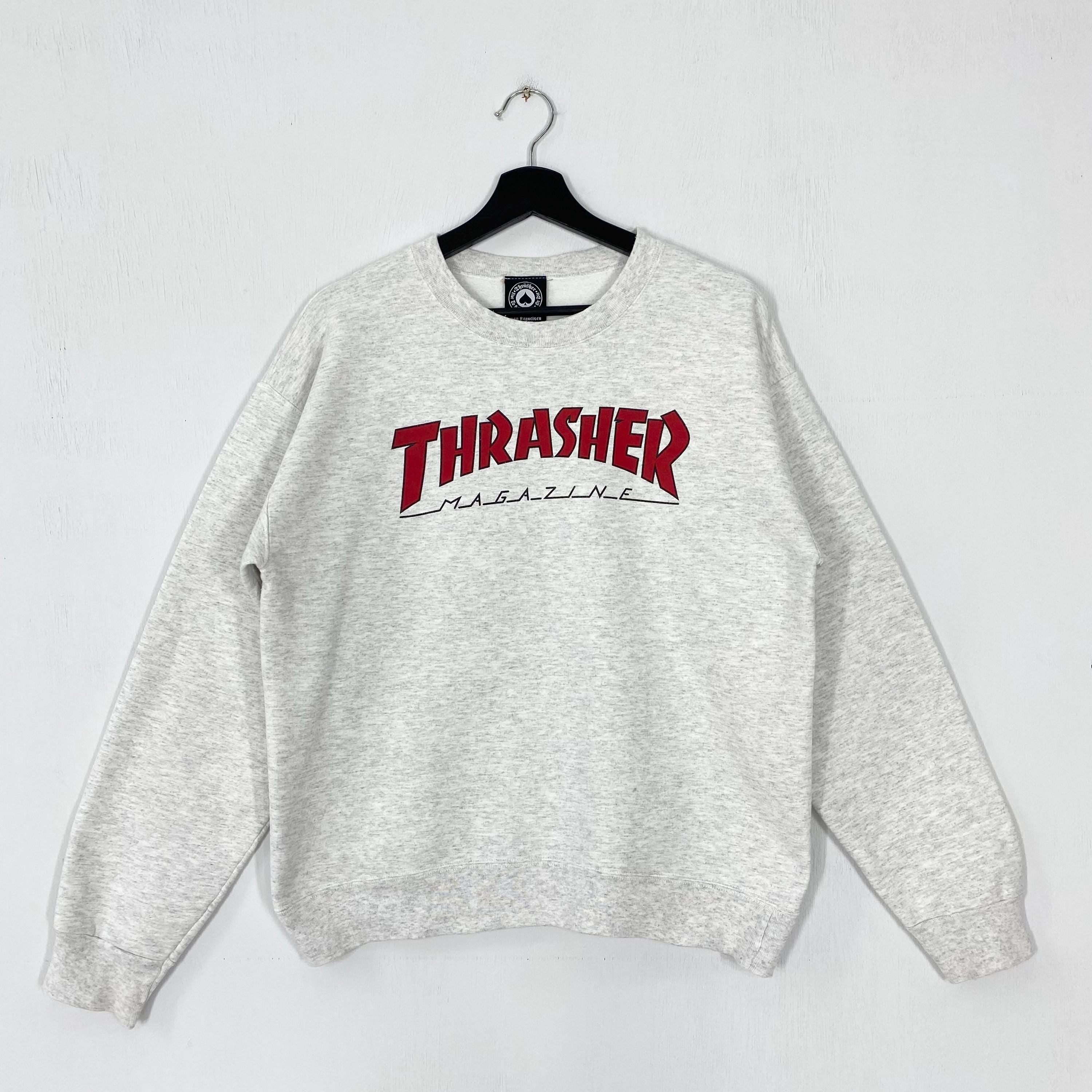 Vintage Thrasher Sweatshirt Thrasher Crewneck Thrasher Sweater Pullover Thrasher Magazine Skateboard Thrasher Print Logo Grey Small Sweatshirt – Soft Feel · Must-Have Style