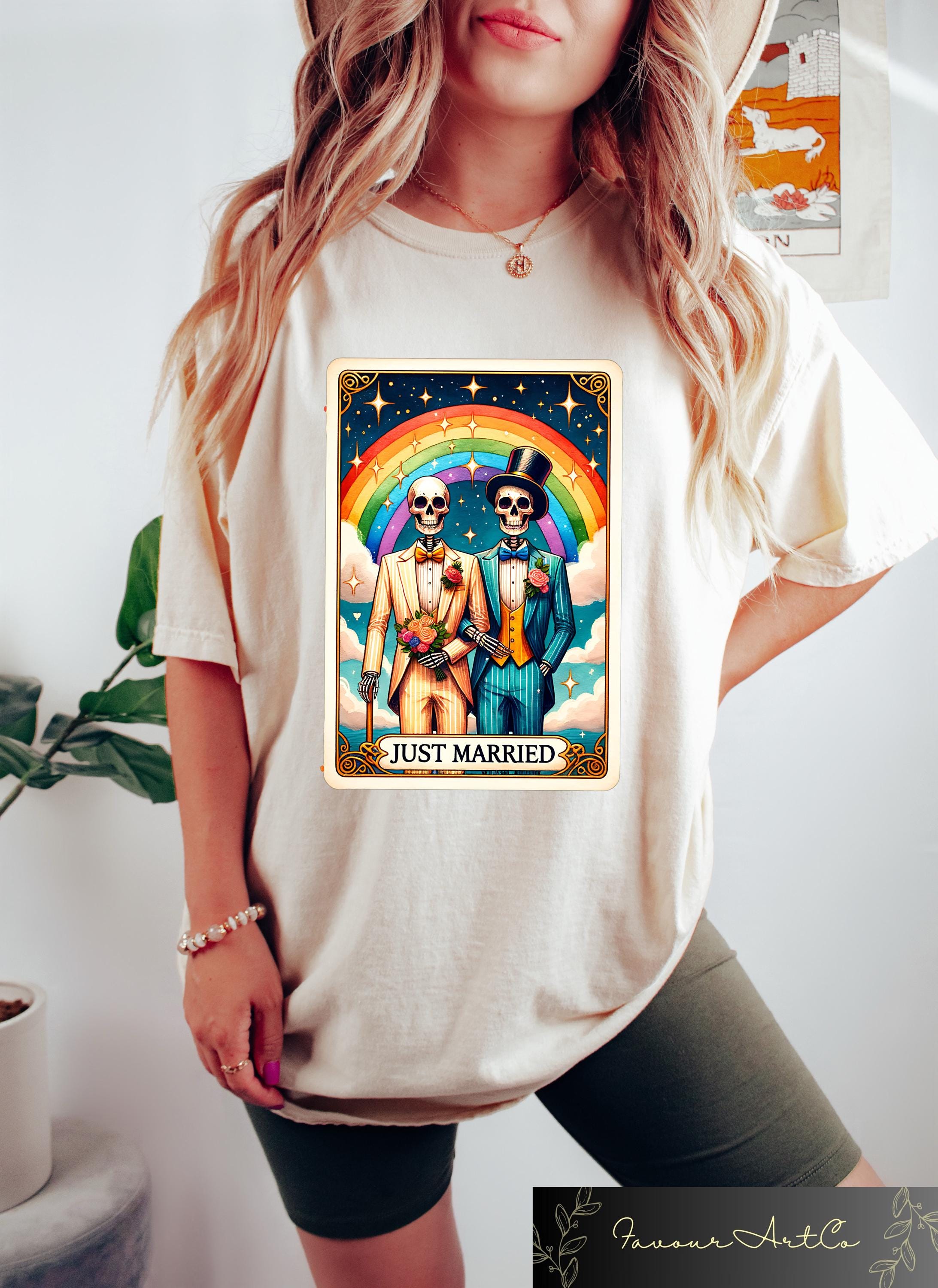 Rainbow Pride T shirt Retro Comfort Just Married Shirt LGBTQ Tarot Card Sweatshirt Equal Rights Gift Skeleton Pride Crewneck Sweatshirt – Everyday Comfort · Top Pick For Any Outfit