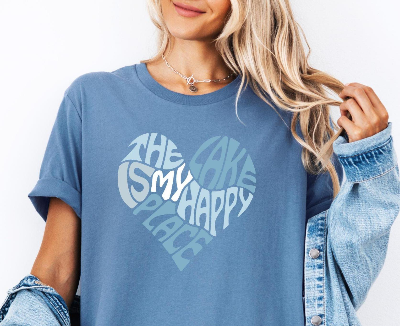 LAKE Shirt The Lake is My Happy Place Heart Tee Retro Vacation Lake House Tshirt Lake Lover Gift Graphic Tee – Premium Graphic · Great Gift For Fans
