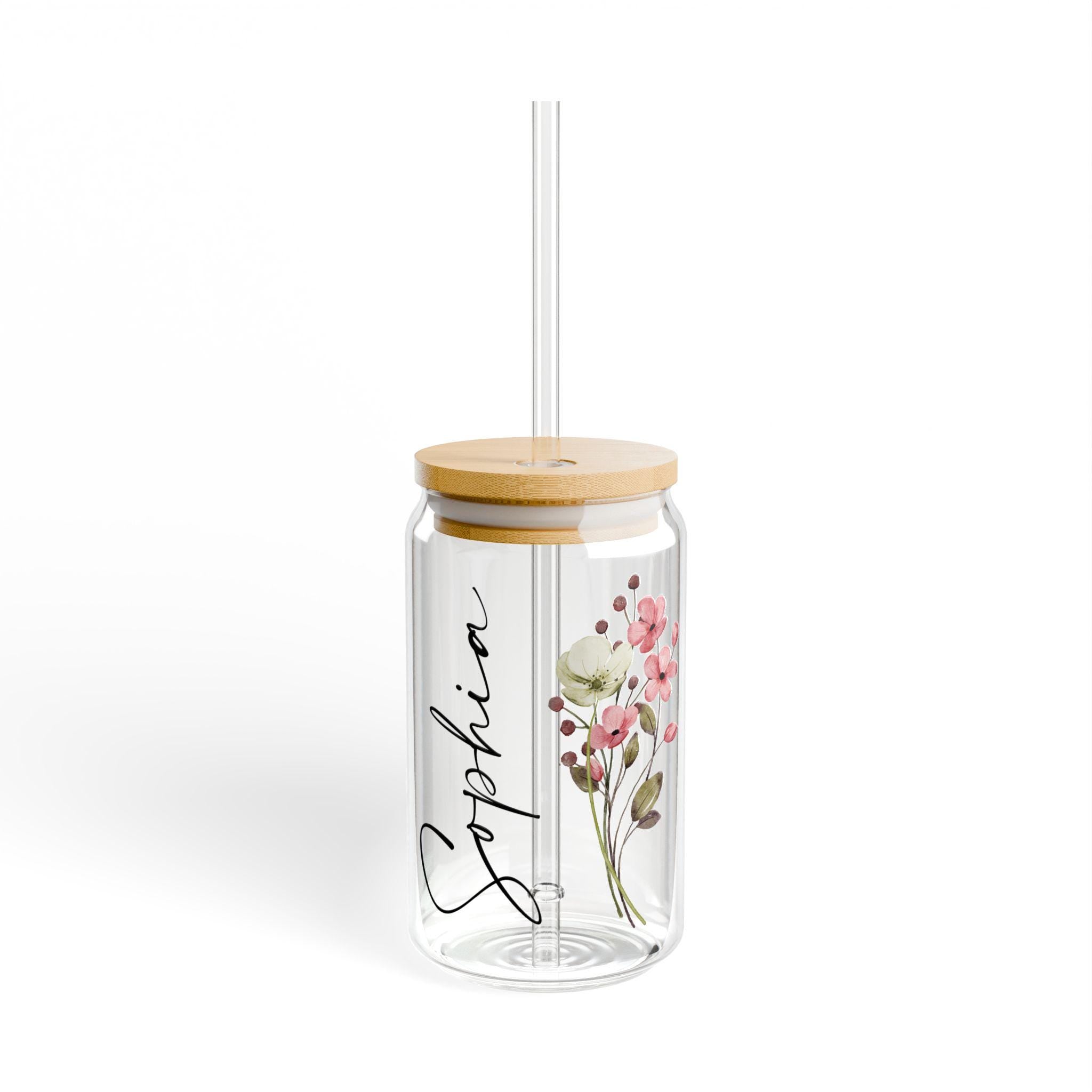 Floral Sipper Glass Eco Friendly Drinkware Cute Summer Cup Gift for Nature Lovers Reusable Water Bottle Spring Picnic Essential Graphic Tee – Cozy Vibes · High-Quality Print