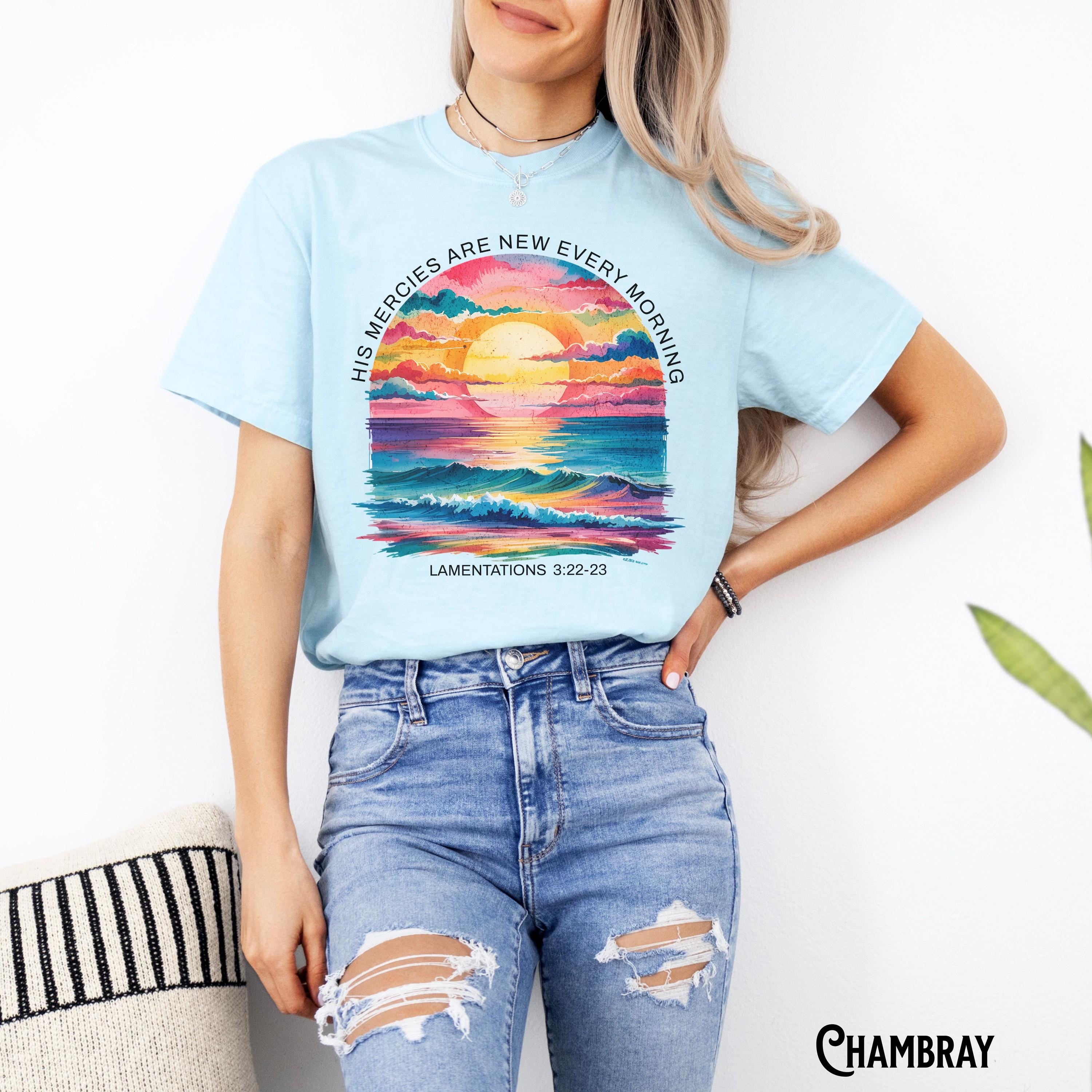 Christian Shirt Ocean Beach Faith Tee Bible Verse His Mercies Are New Every Morning Bible Verse Gift Jesus Apparel Graphic Tee – Easygoing Wear · Great Gift For Fans
