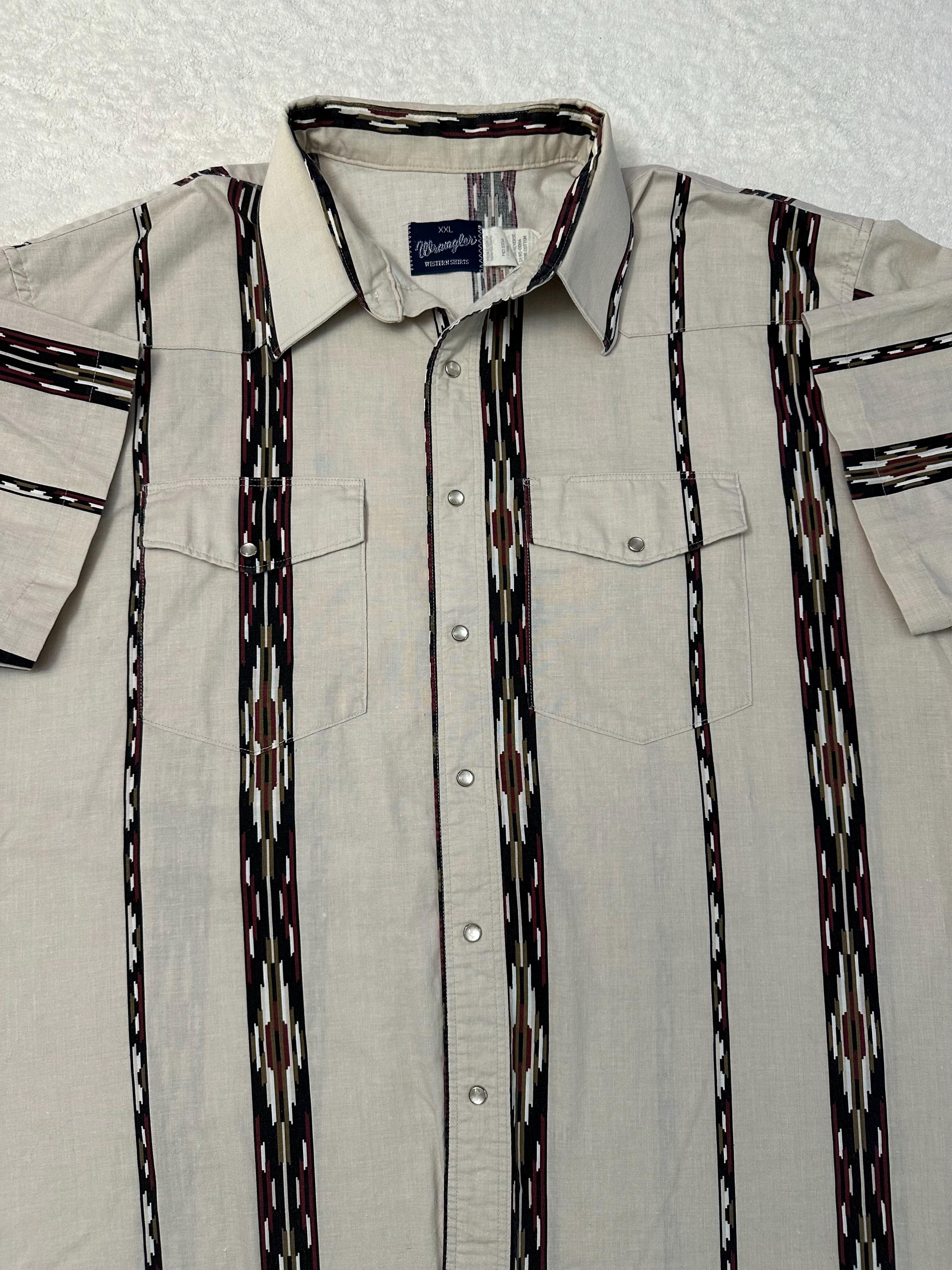 Vintage 80s 90s Wrangler Brushpopper Aztec Pearl Snap Short Sleeve Shirt XXL Graphic Tee – Fan Favorite · Trending Graphic Apparel