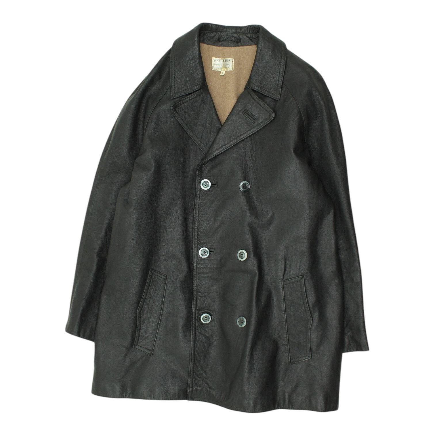 Vintage Leather Black Jacket SFI Roma Mens Double Breasted Button Up Coat Graphic Tee – Fan Favorite · Great Gift For Fans