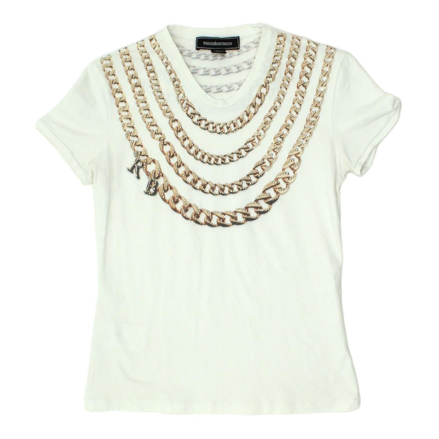 Roccobarocco Womens Chain Tshirt Vintage Stretchy White Studded Designer VTG Graphic Tee – Feel-Good Design · Great Gift For Fans
