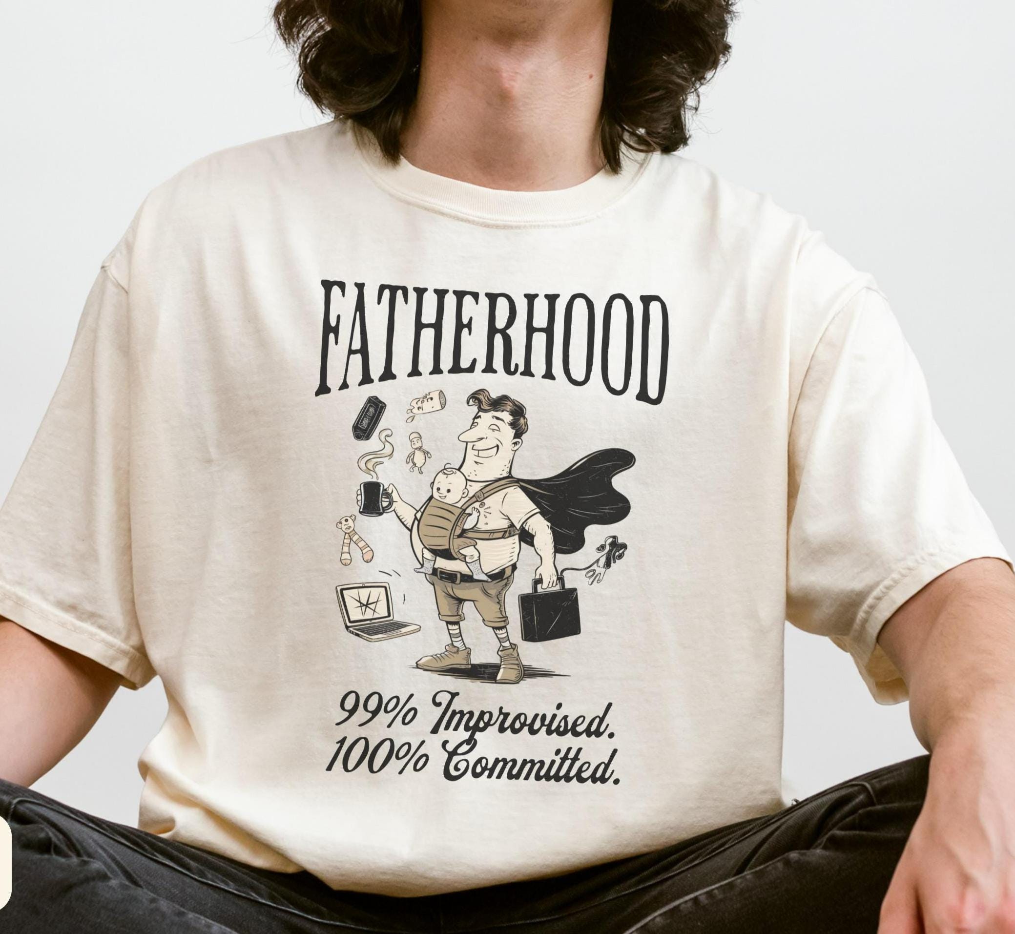 FATHERHOOD Shirt Tee for Funny Dad Gift Fathers Day Shirt Gift for Husband New Dad TShirt or First Time Father Gift Graphic Tee – Cozy Vibes · High-Quality Print