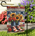 Patriotic Welcome Garden Flag Rustic Yard Art Floral Decor Banner Welcome Sign Summer BBQ Flag Independence Day Flag Housewarming Gift Graphic Tee – Everyday Comfort · Trending Graphic Apparel
