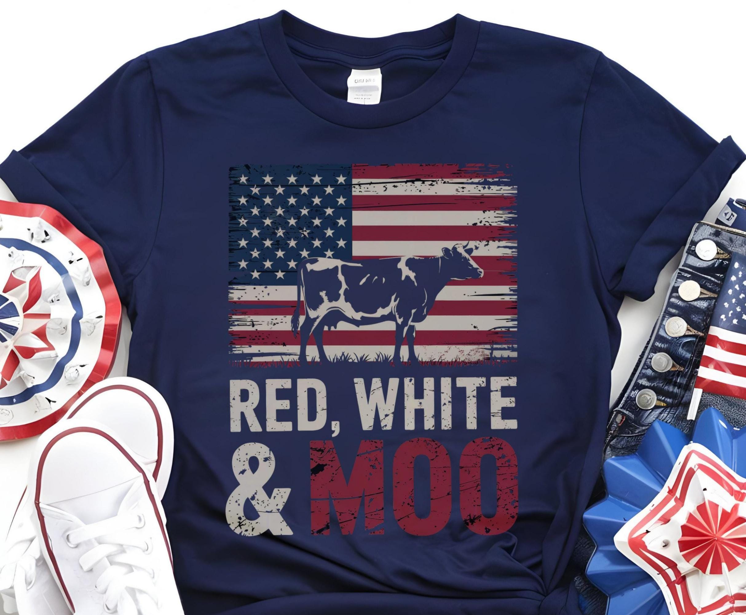 Red White and MOO Shirt Patriotic Cow Shirt for the 4th of July Funny USA Independence Day Tee Graphic Tee – Feel-Good Design · High-Quality Print