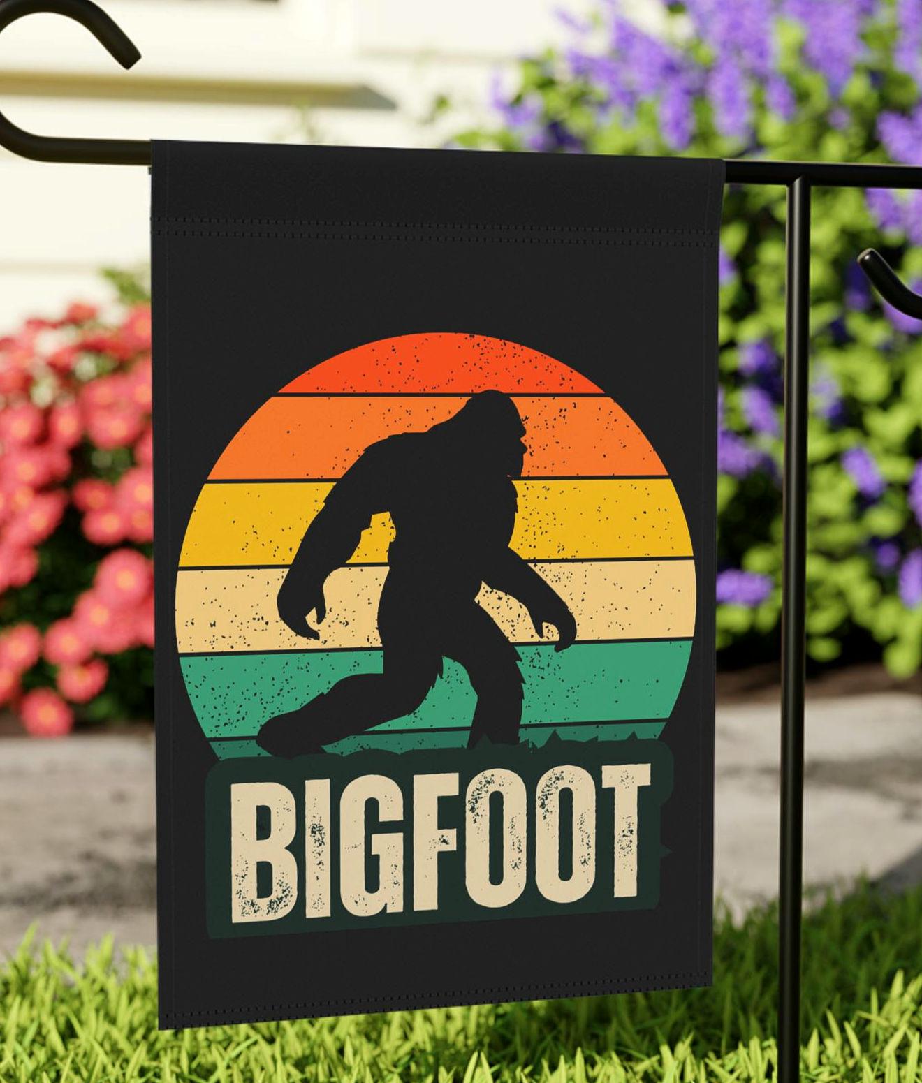 Garden Flag Bigfoot Sasquatch Cryptid Banner Outdoor Decor Yard Art Mythical Creature Garden Banner Bigfoot Lover and Housewarming Gift Graphic Tee – Aesthetic Look · Perfect For Daily Wear