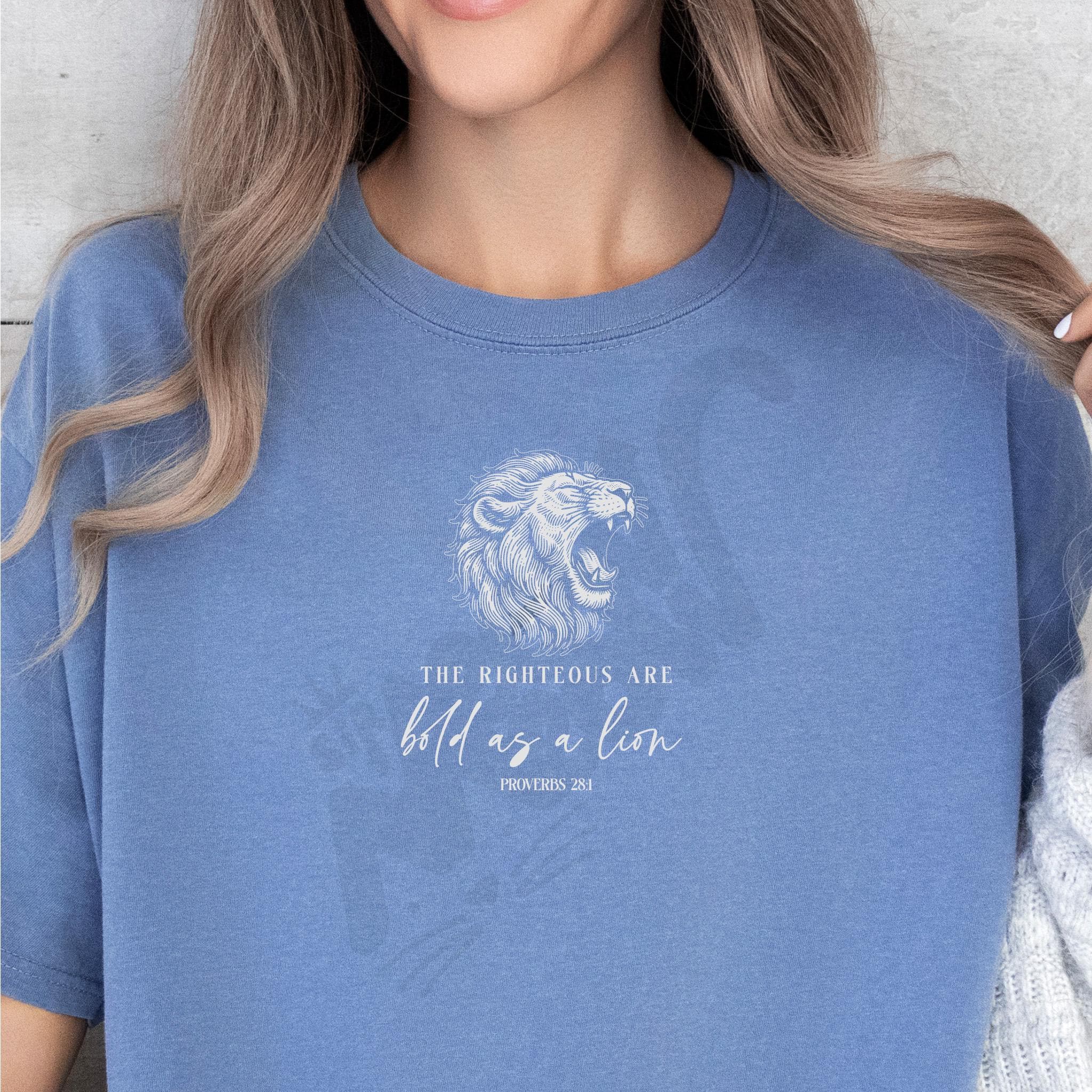 Bold as a Lion Shirt Proverbs 281 Bible Verse Tee Christian Graphic T Shirt Faith Based Gift for Men Women Graphic Tee – Cozy Vibes · Perfect For Daily Wear