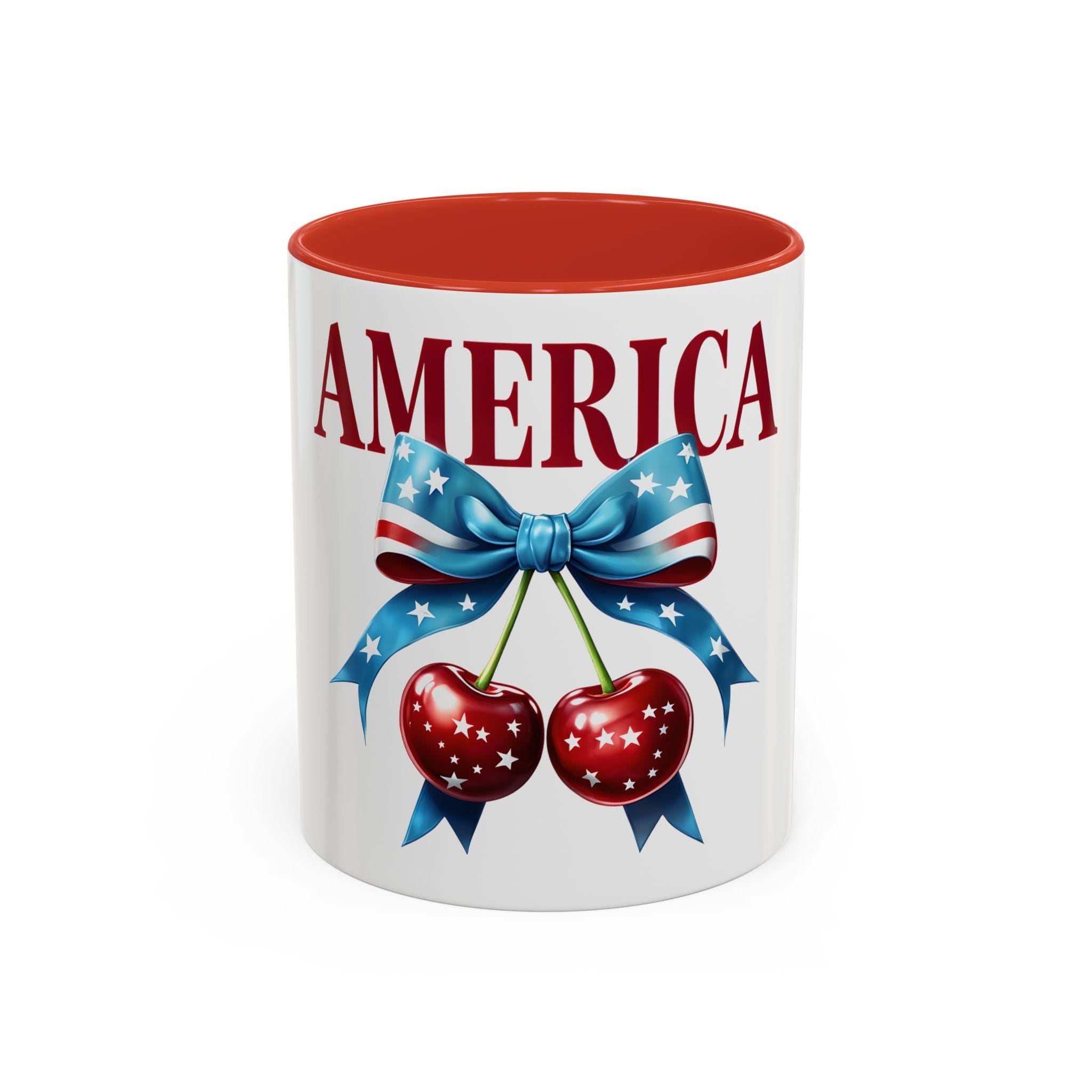 Patriotic Coffee Mug with Cherry Design Ideal for 4th of July Americana Decor Gifts for Her Kitchen Accessories Holiday Mug Red White Graphic Tee – Aesthetic Look · Top Pick For Any Outfit