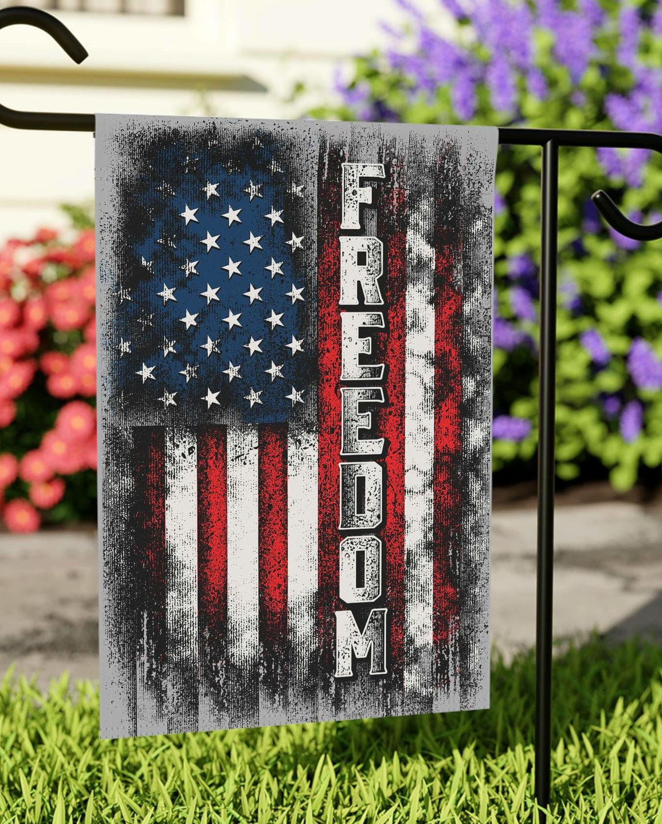 Patriotic Freedom Garden Flag Perfect for Memorial Day Fourth of July Flag Day Outdoor Decor Freedom Theme Yard Art Housewarming Gift Graphic Tee – Feel-Good Design · Great Gift For Fans