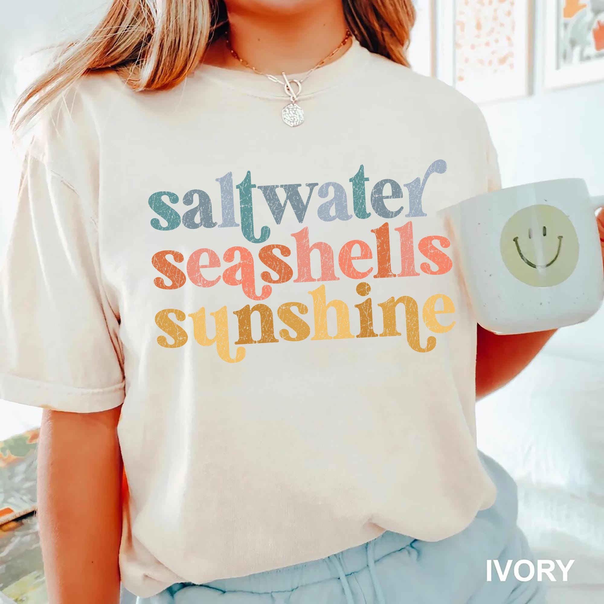 Saltwater Seashells Sunshine Shirt Beach Summer Vibes Shirt Coastal Aesthetic Vacation Shirt Retro Ocean Lover Shirt Travel Tee for Women Graphic Tee – Warm & Stylish · Trending Graphic Apparel